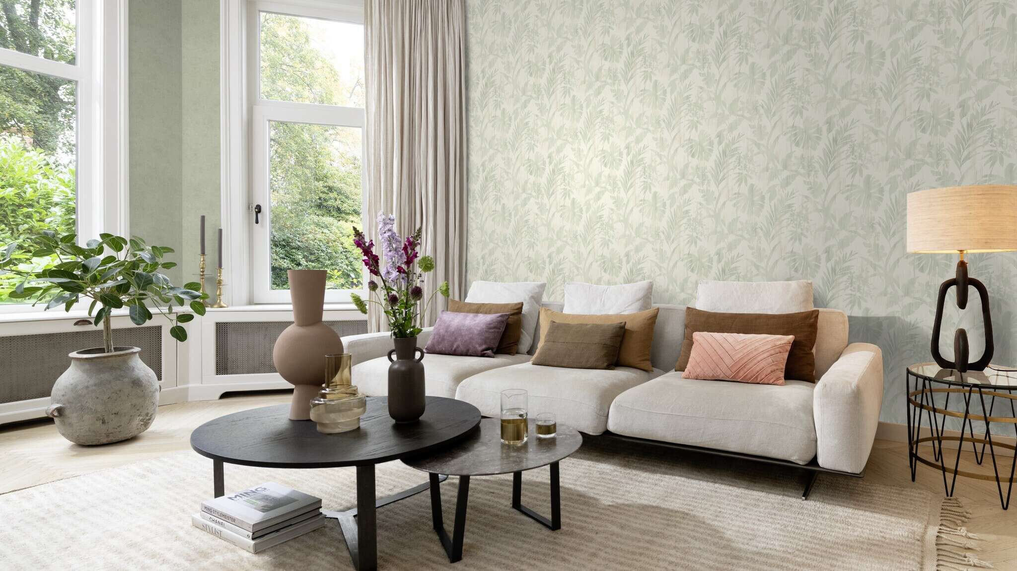 10-408171 Raumsituationen 3 Textile texture non-woven wallpaper in green-sage Beachhouse 408171