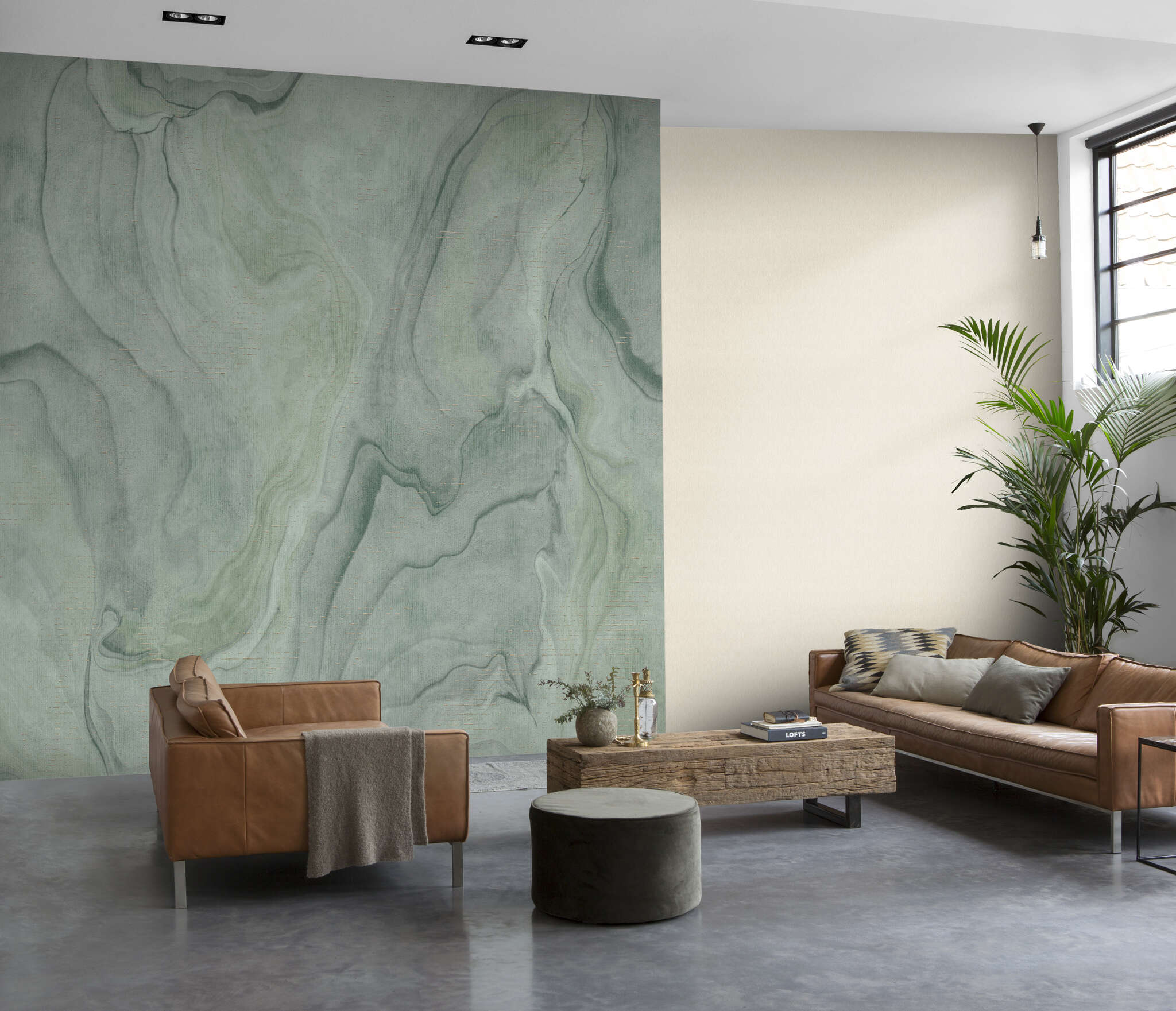 Raum mit Einfarbige Tapete mit Fadenstruktur