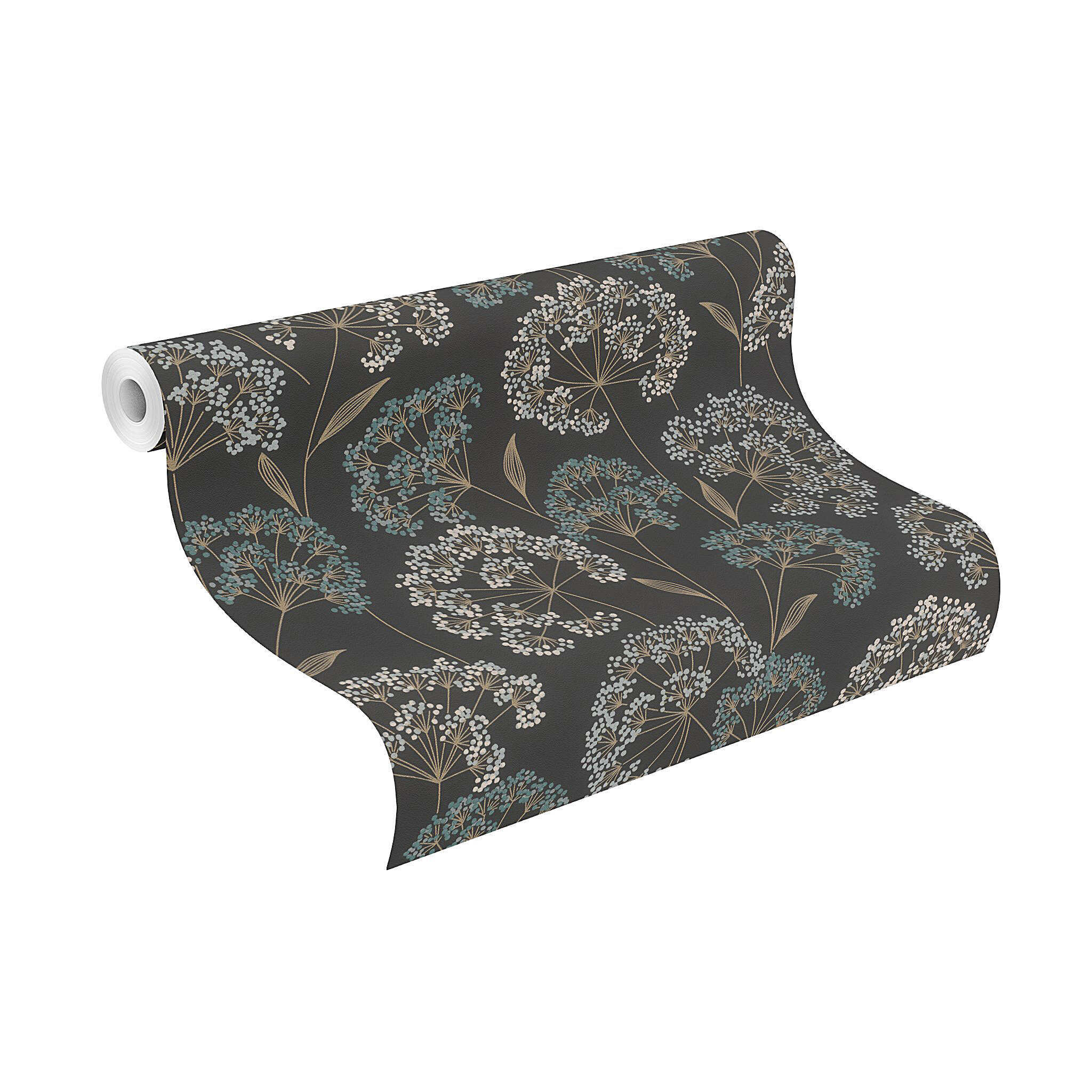 10-793321 Rolle abgerollt 1 Unrolled wallpaper roll with Botanical wallpaper with flowers and plants