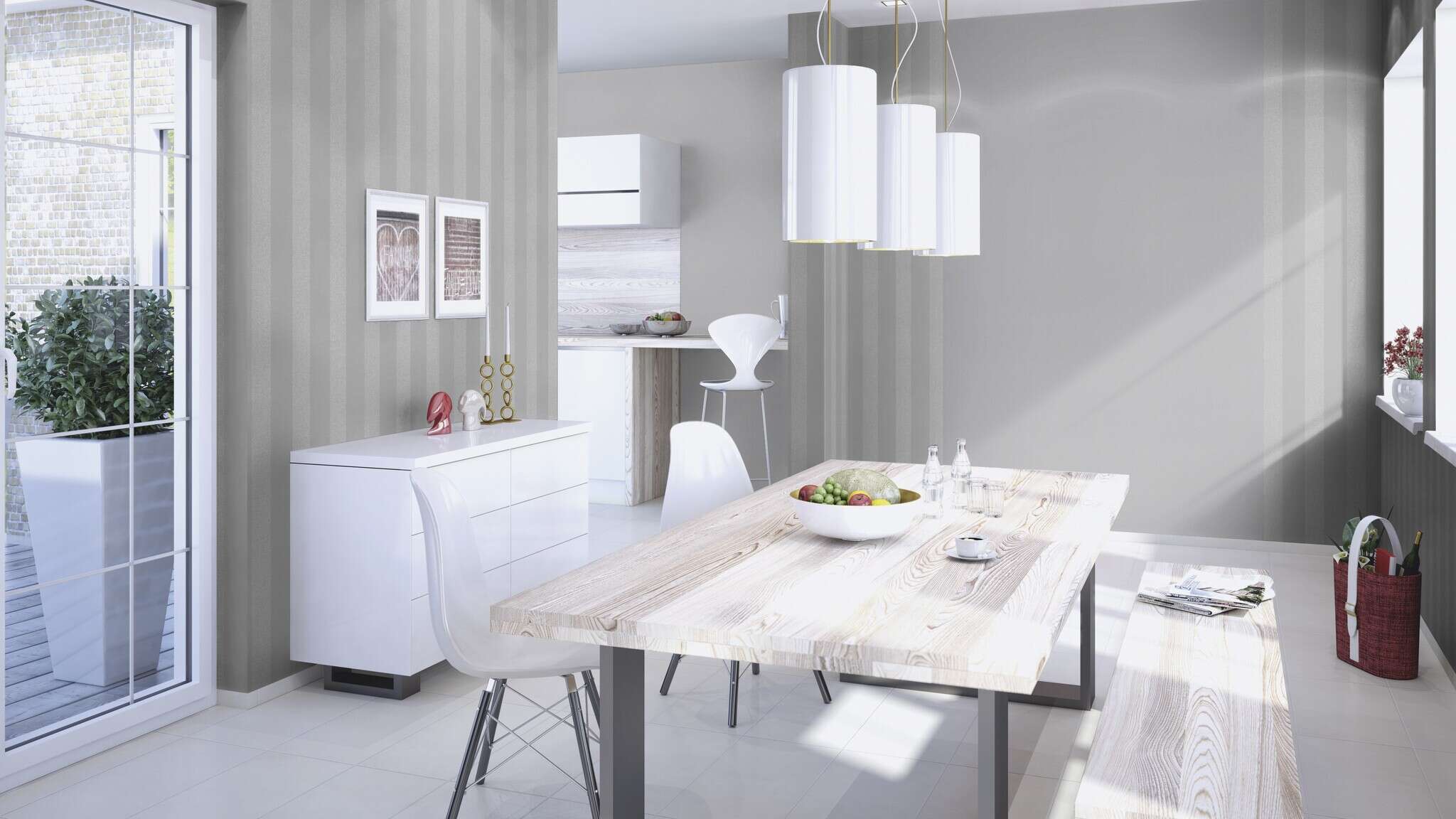 10-523164 Raumsituationen 1 Room with Single-colour wallpaper with velour feel