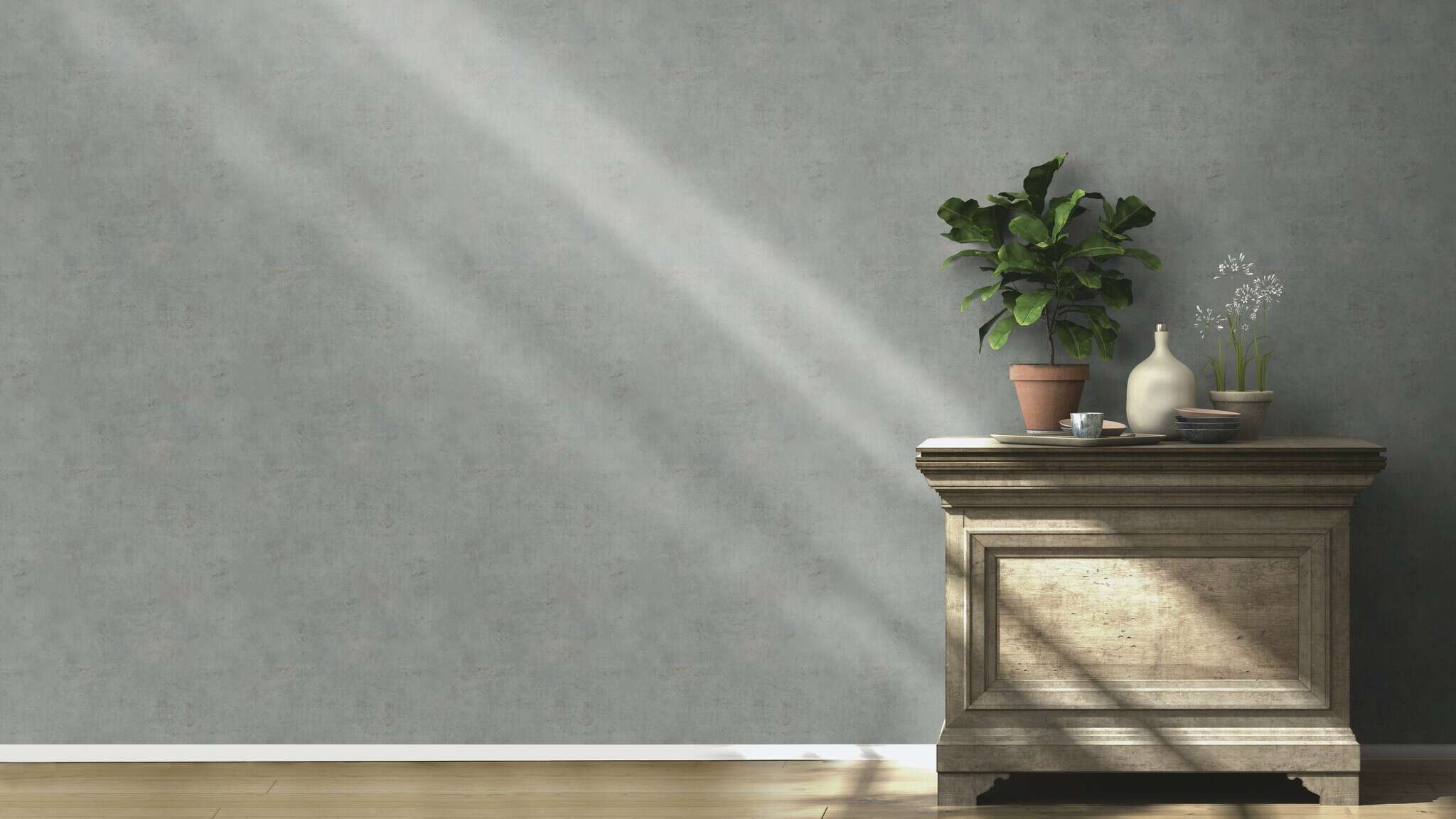 10-939545 Raumsituationen 5 Room with Wallpaper with rustic concrete look