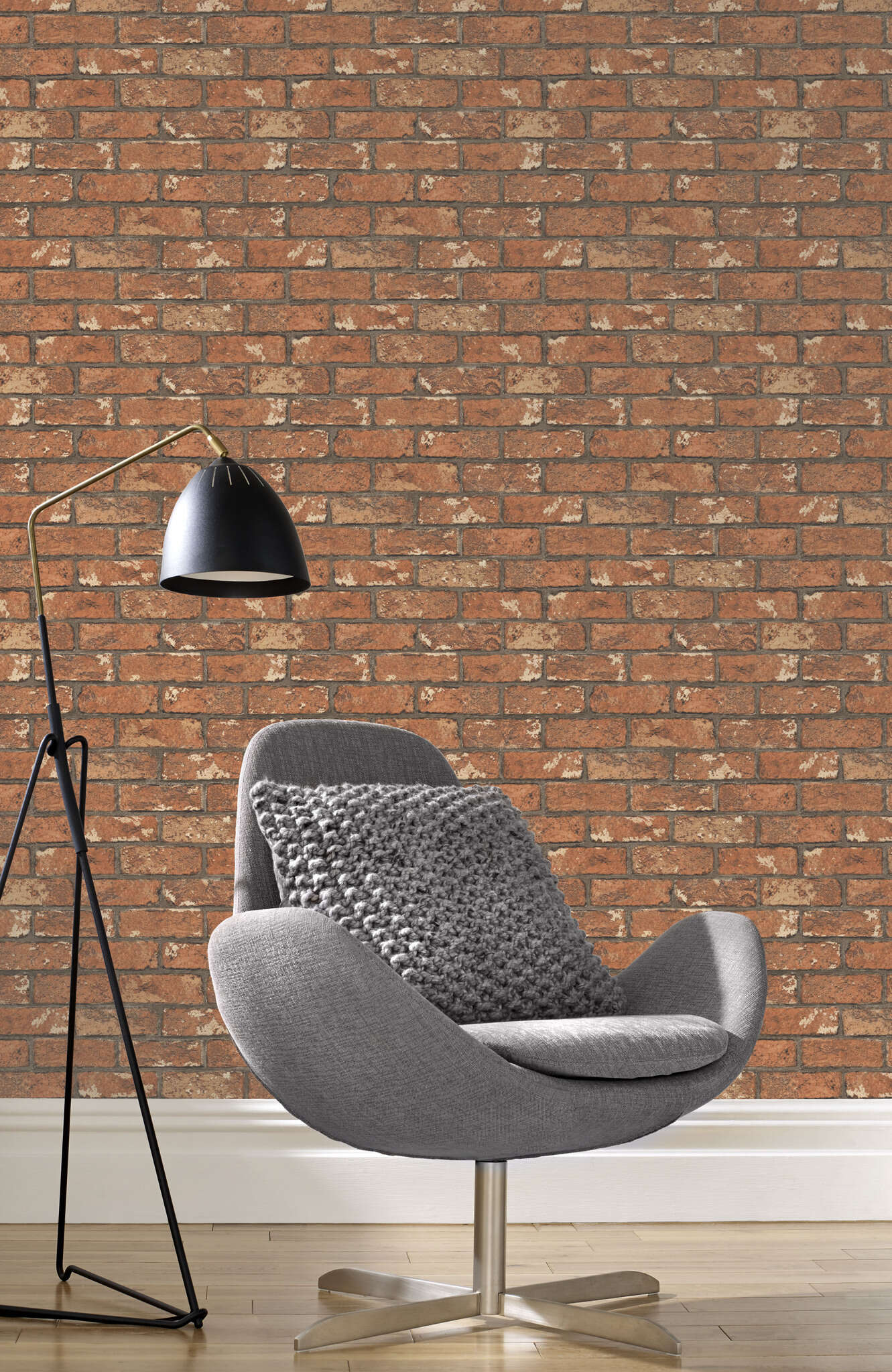 10-278217 Raumsituationen 1 Room with Wallpaper with rustic brick pattern in warm red-orange with slightly aged surface
