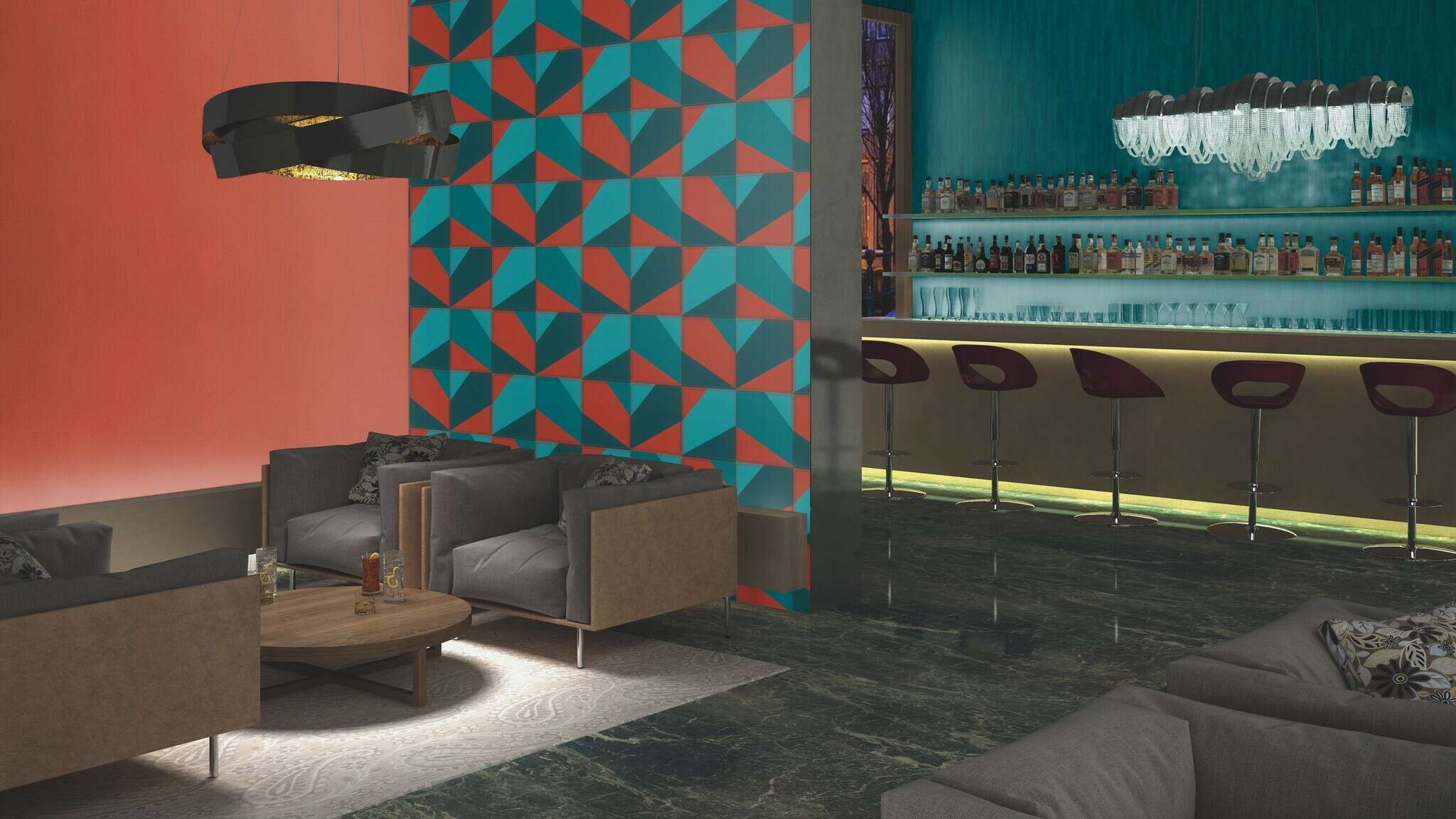 10-419269 Raumsituationen 3 Leather-look non-woven wallpaper in blue-dark petrol Selection 419269