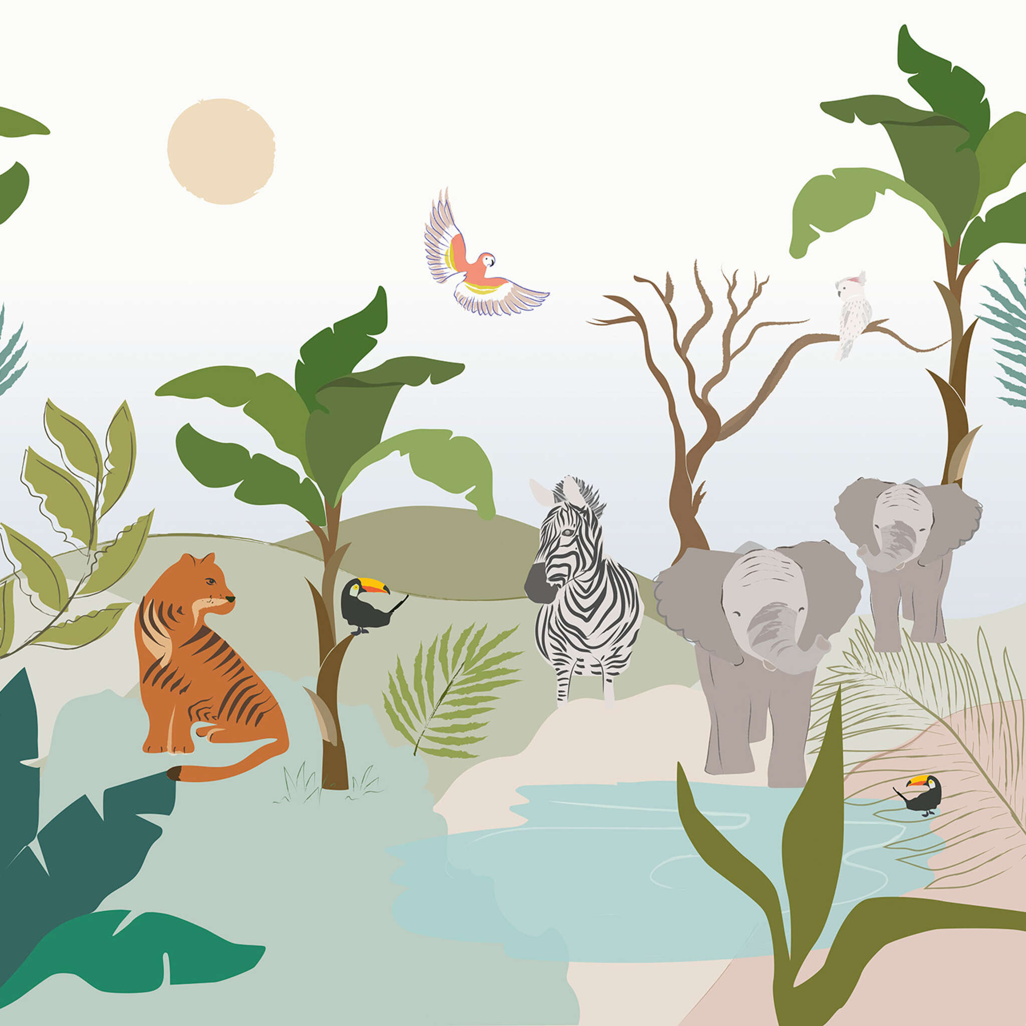 Wall mural Jungle Animals in Green | Roomblush - RB358