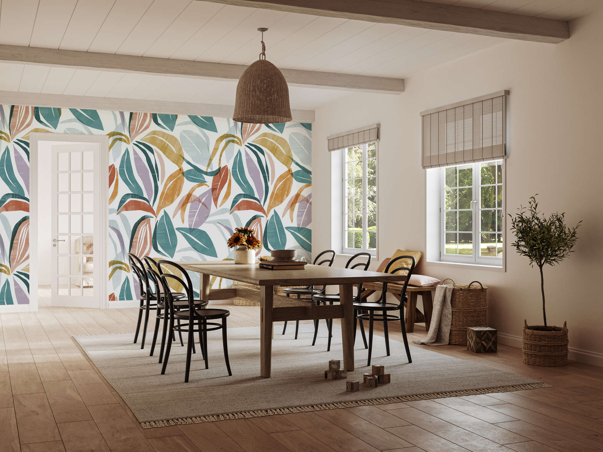 10-300353 Raumsituationen 2 Papier peint panoramique Colored Leaves in Vert | Roomblush - RB476