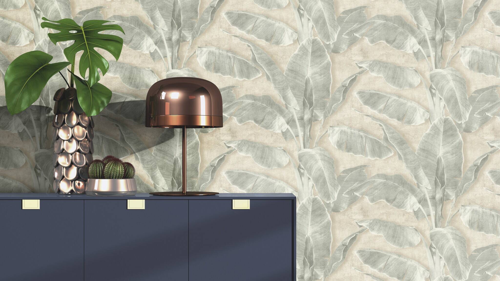 10-371727 Raumsituationen 2 Self-adhesive wallpaper Cuba 371727 - large banana leaves in green on beige