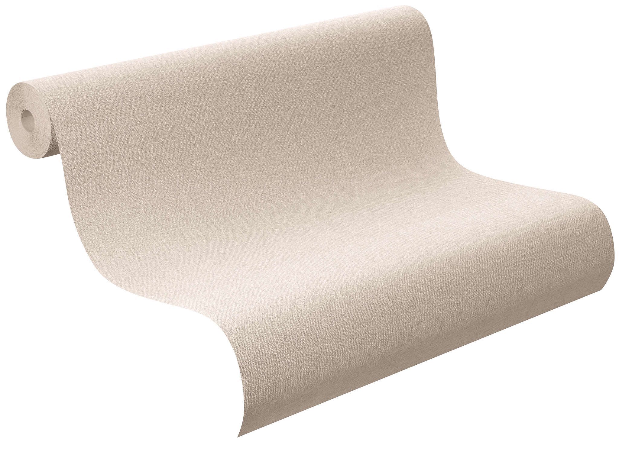 10-448634 Rolle abgerollt 1 Rollenabbildung mit Unifarbene Tapete in Beige mit textiler Leinenartiger Oberfläche, ideal für wohnliche Raumkonzepte.