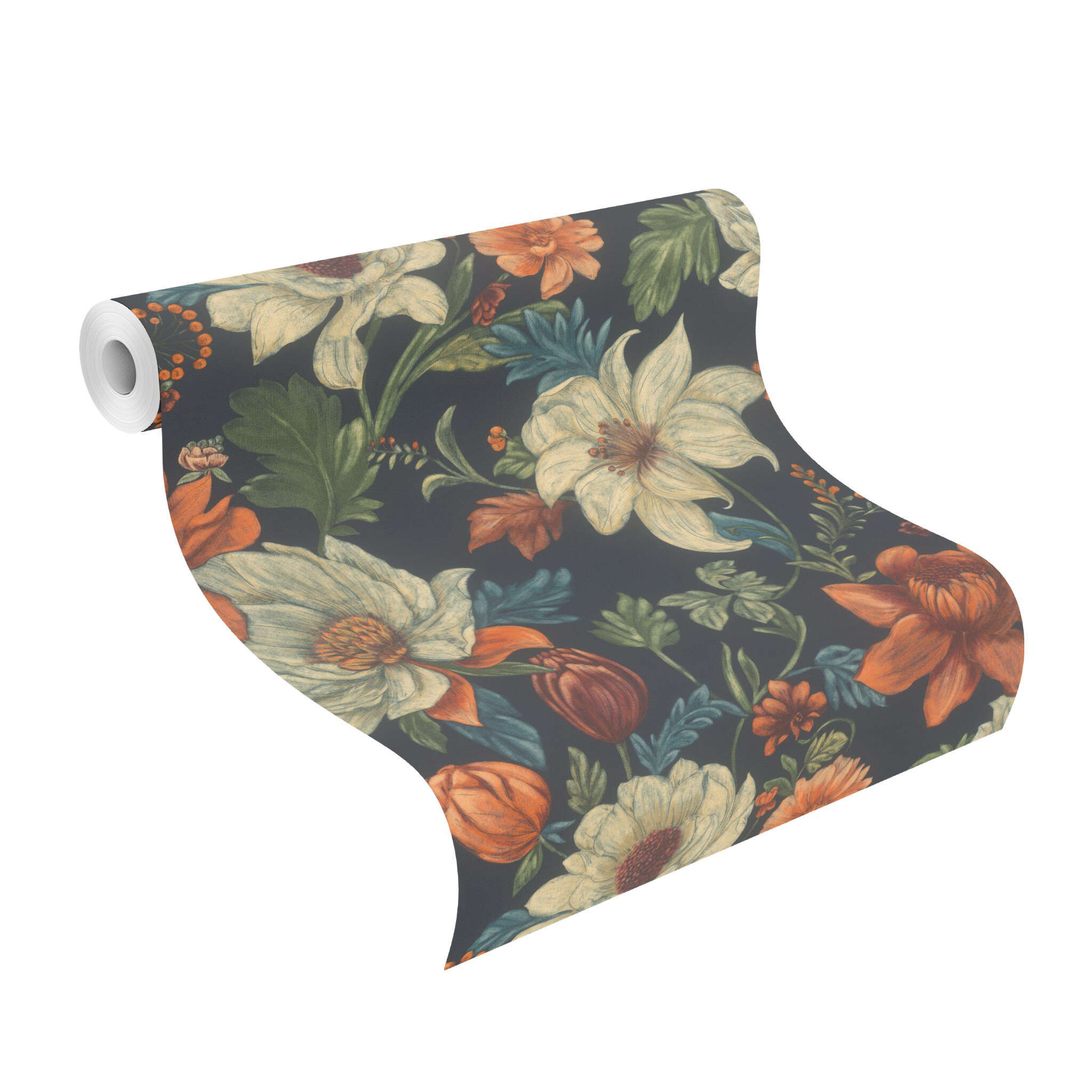 10-581744 Rolle abgerollt 1 Vliestapete Blumen in Orange und Creme 581744