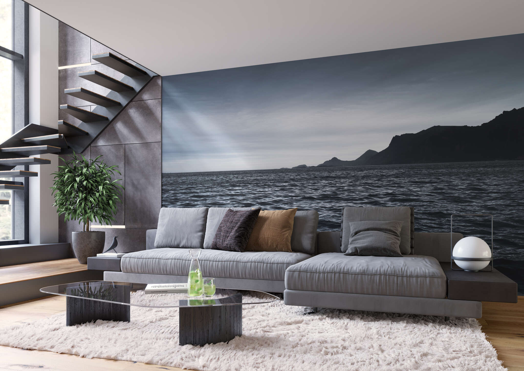 Wohnzimmer mit 363715 - Fototapete - Unruhige See bei grau-blauem Himmel magicwalls photo wallpaper 363715