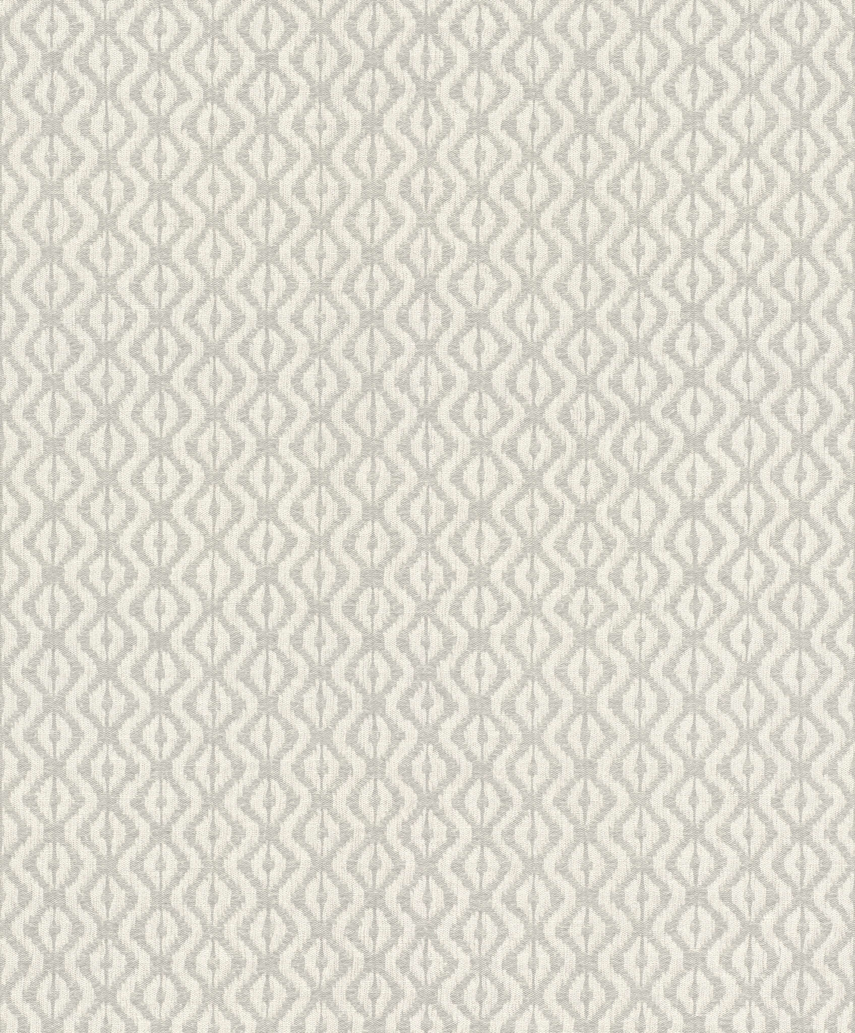 10-410679 Artikelscan 1 Vliestapete mit kleinteiligem Rautenmuster in Grautönen mit textilartiger Struktur.