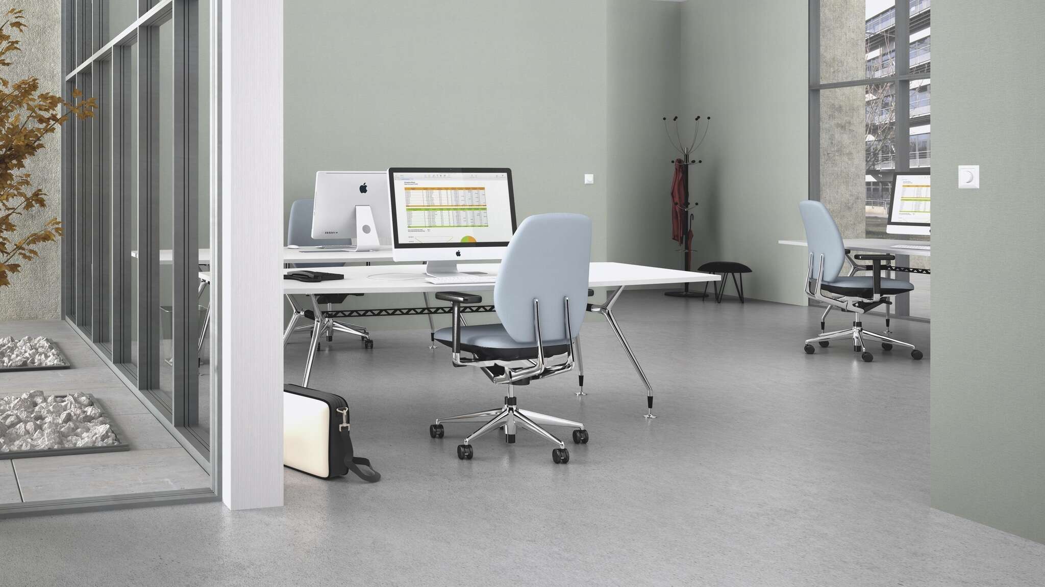 Room with Subtle non-woven wallpaper in light grey with a fine fabric texture for a calm, modern wall design.