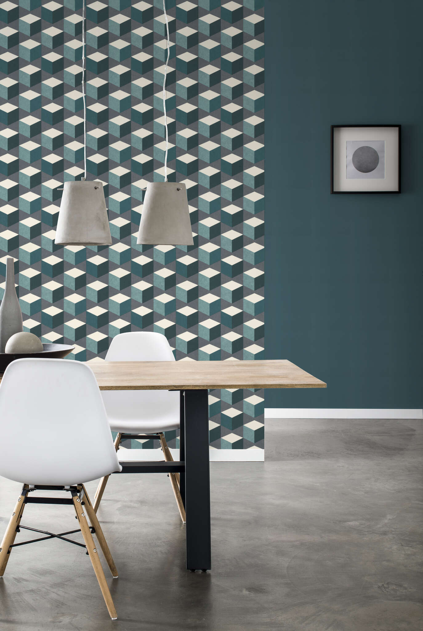 10-638370 Raumsituationen 5 Papier peint intissé 3D motifs gris, crème et pétrole 638370