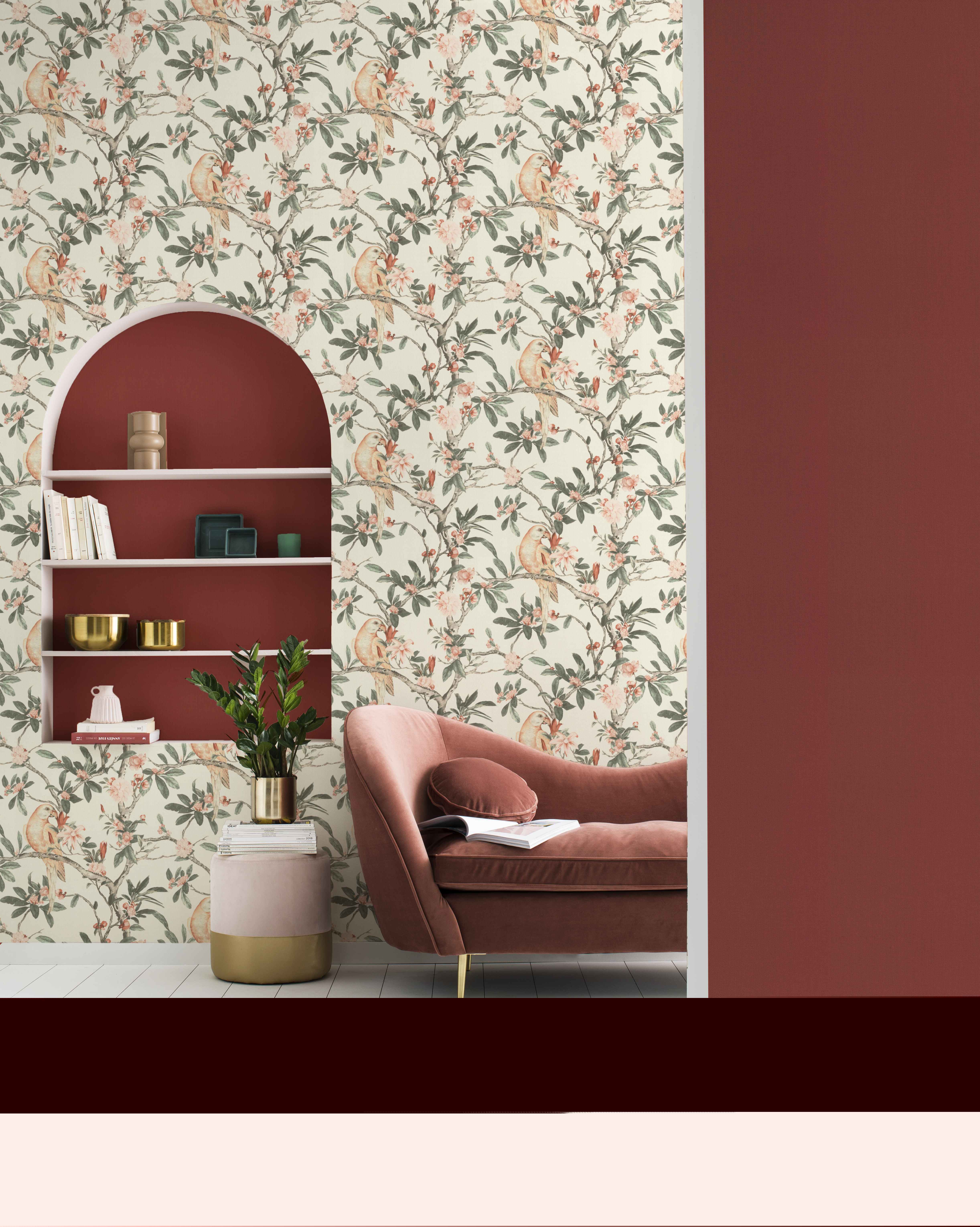 10-542455 Raumsituationen 2 Plain non-woven wallpaper with linen texture in red 542455