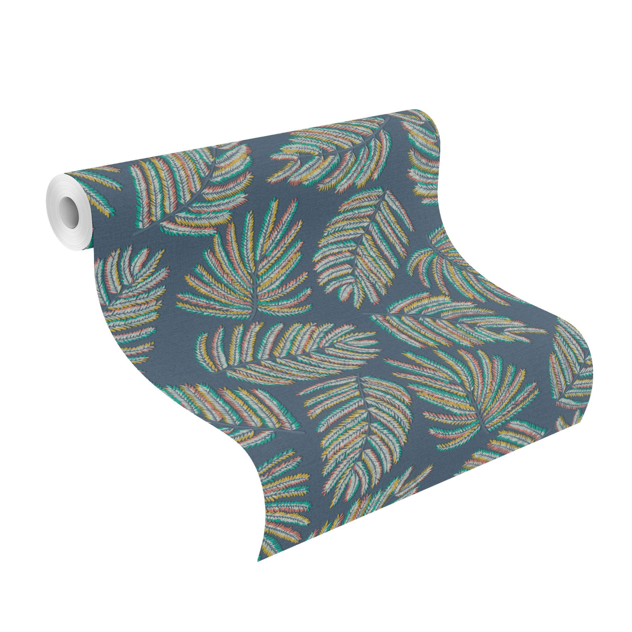 10-461619 Rolle abgerollt 1 Papier peint intissé Feuilles en bleu foncé 461619