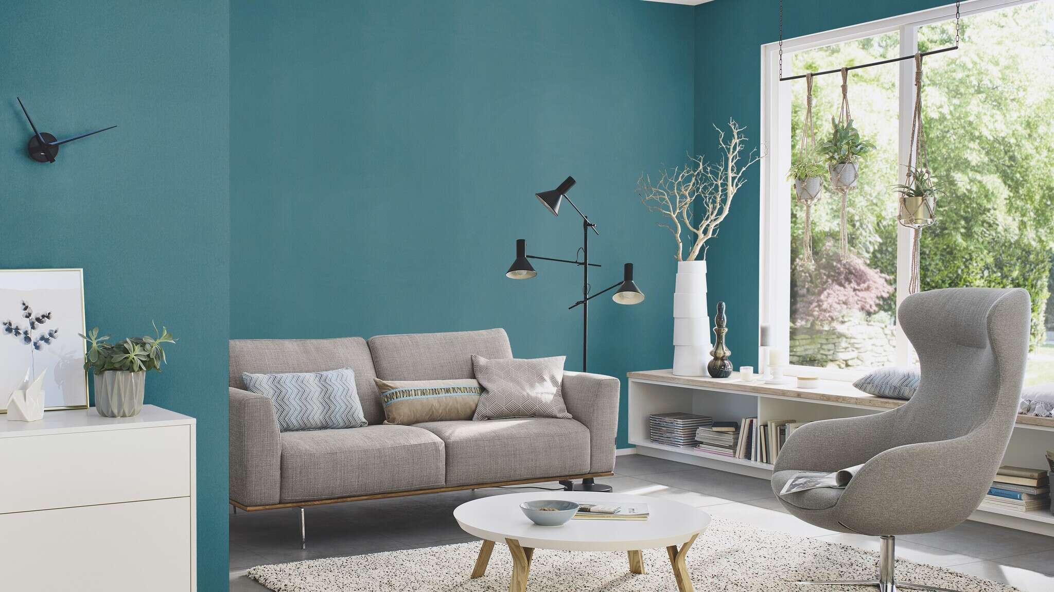 10-418675 Raumsituationen 3 Fur look non-woven wallpaper in petrol 418675