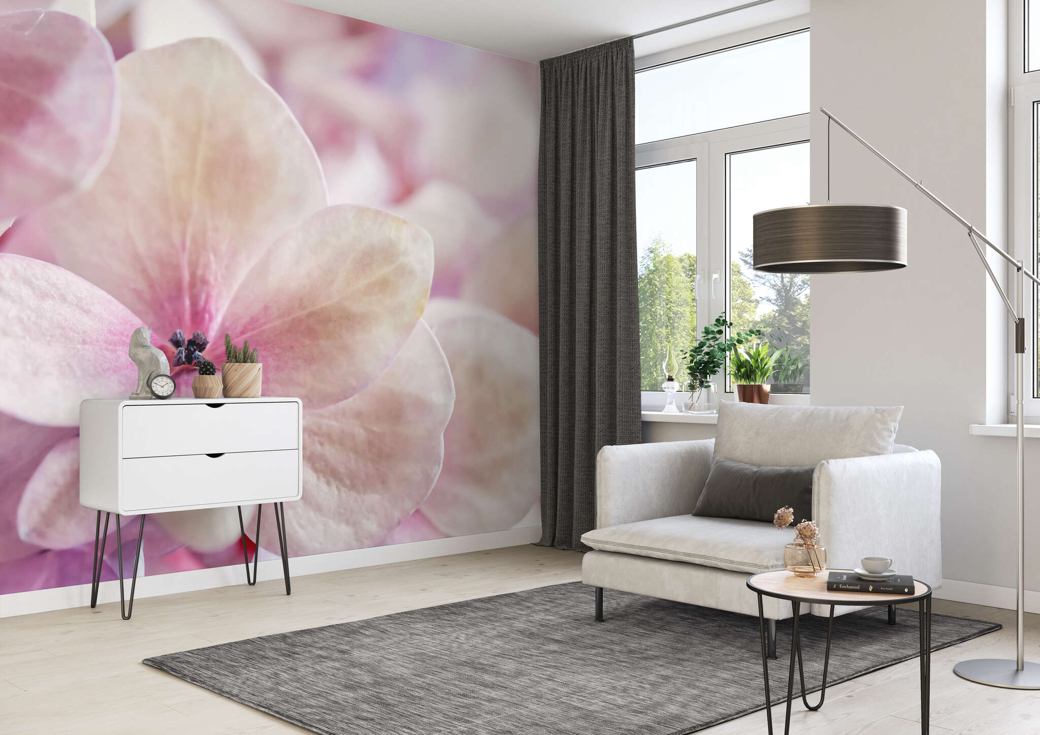 Wohnzimmer mit 363326 - Fototapete - Hortensien-Blüten in Nahaufnahme magicwalls photo wallpaper 363326