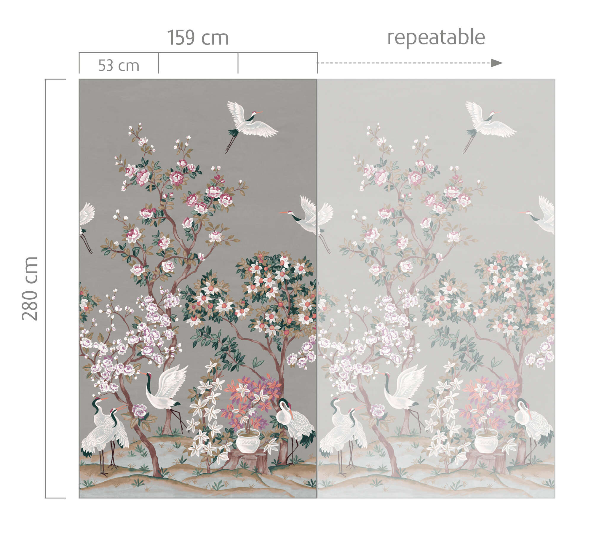 10-368031 Bildauschnitt 1 Fototapete Serene Garden mit Kranichen in Grau Noble Zen 368031