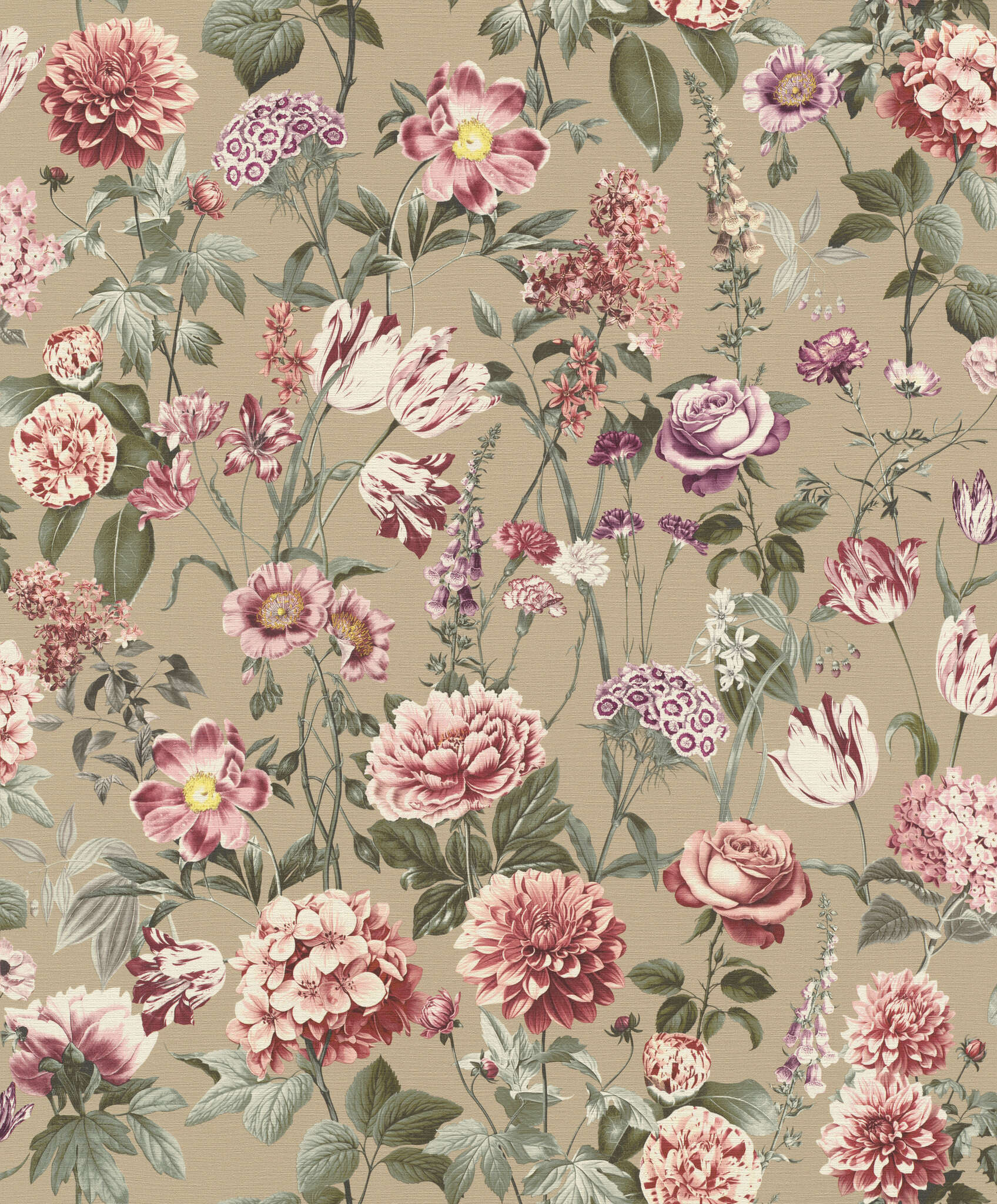 10-353006 Artikelscan 1 Non-woven wallpaper with flowers in green and pink 353006