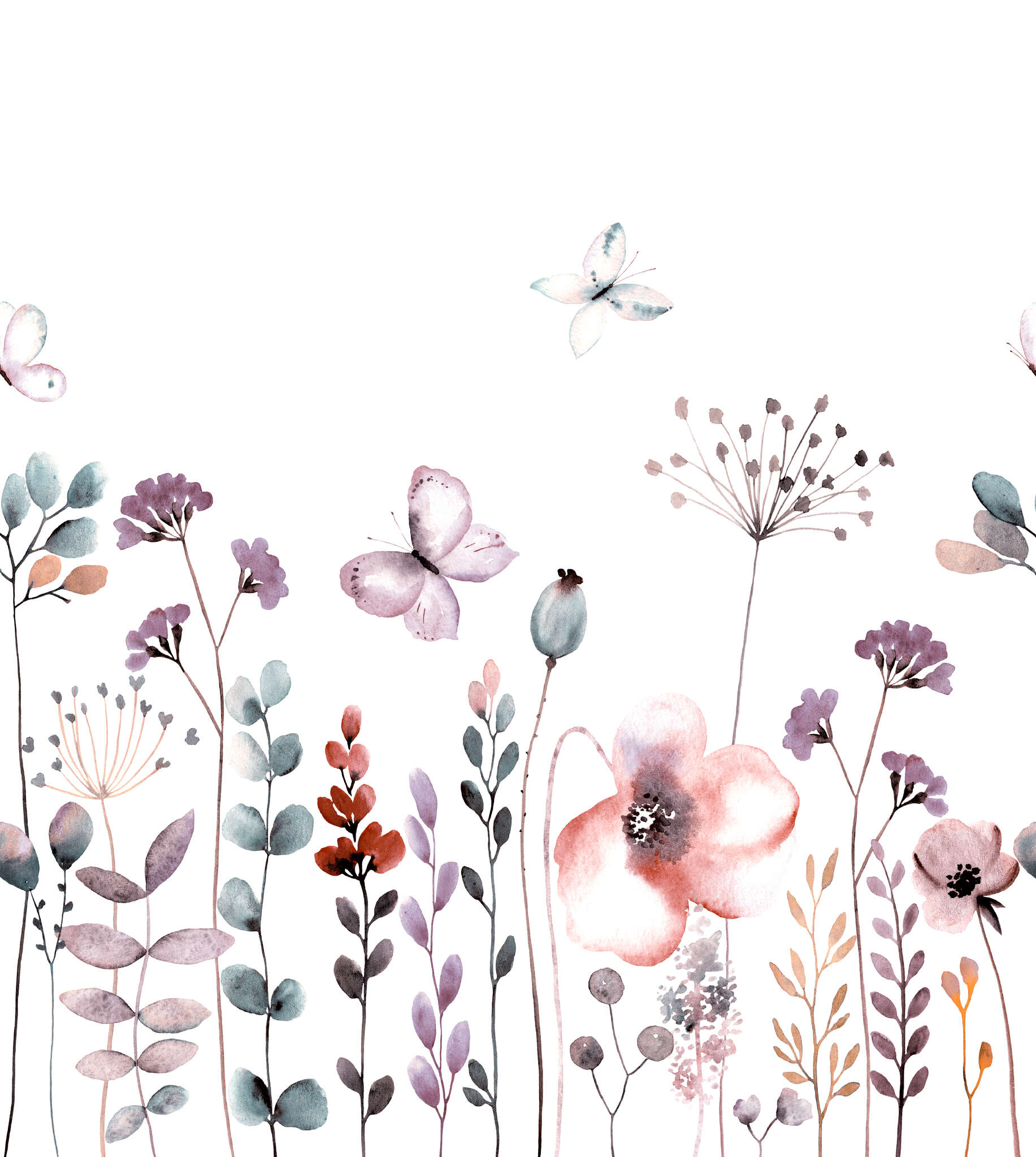 253290 - Wandbild - Blumenwiese in zartem Aquarell petrol/violett Bambino XIX photo wallpaper 253290