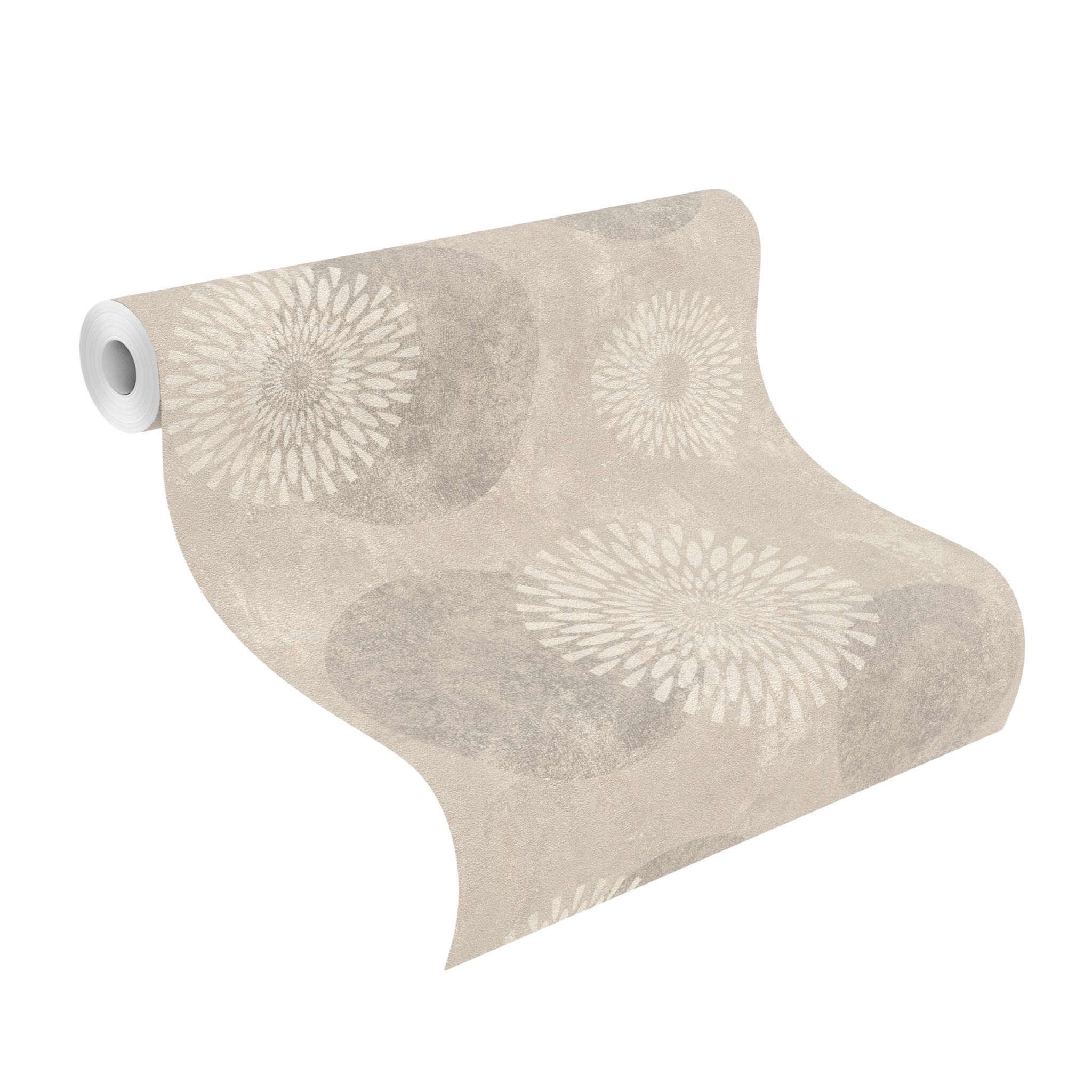 10-651713 Rolle abgerollt 2 Unrolled wallpaper roll with Wallpaper with mandalas and floral elements