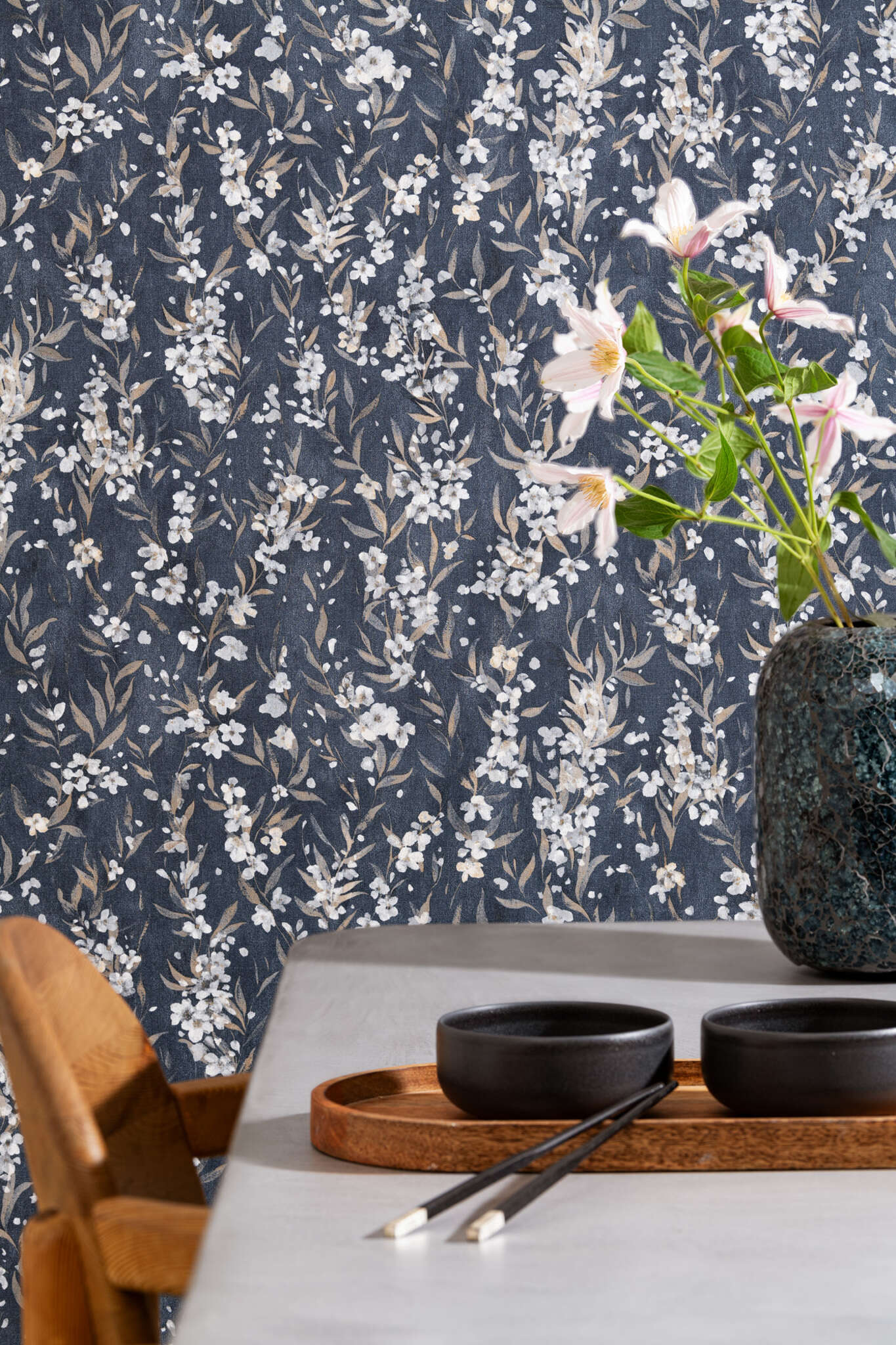10-435238 Raumbilder 2 Cherry blossom wallpaper in blue - Noble Zen Sakura 435238