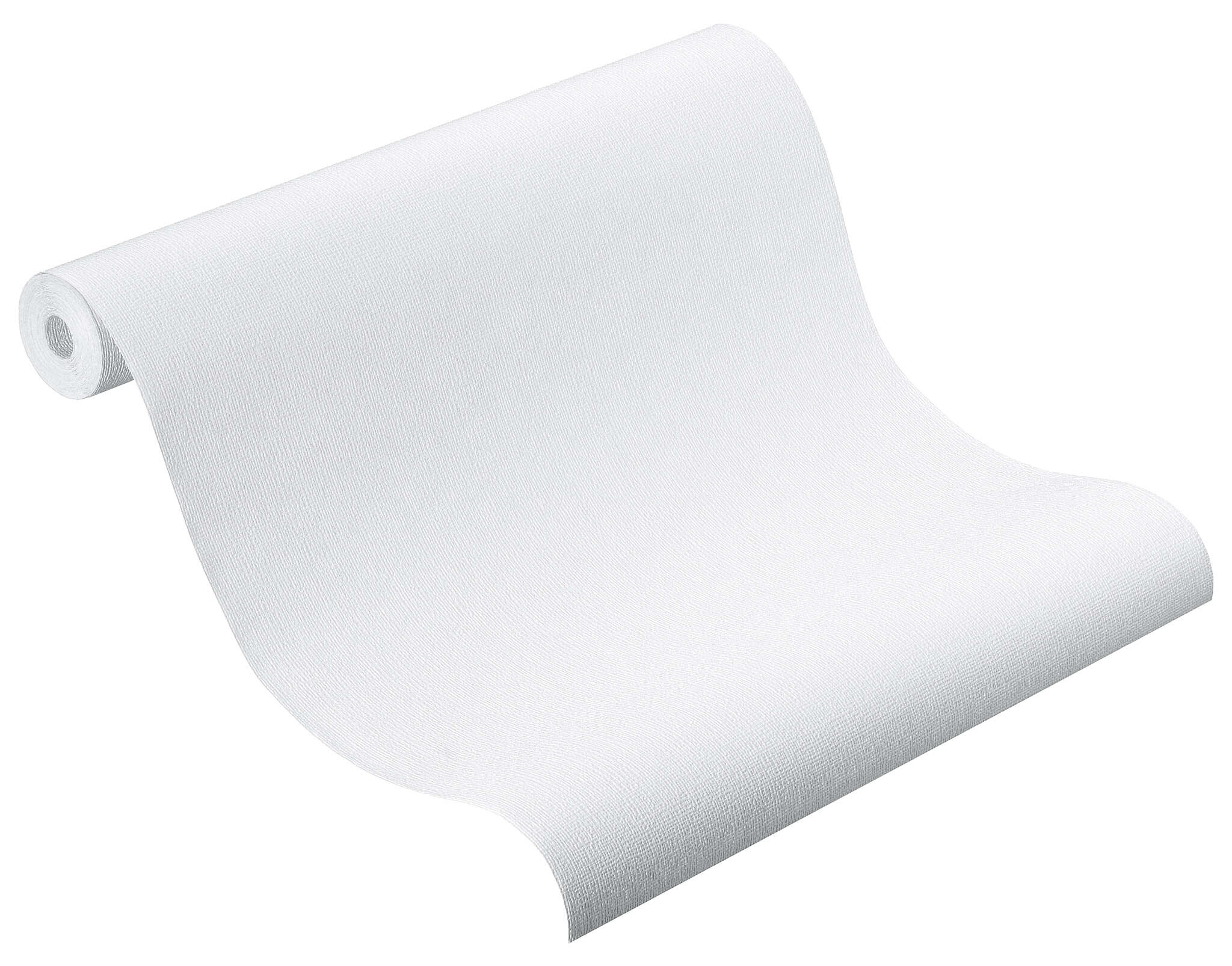 10-127805 Rolle abgerollt 1 Unrolled wallpaper roll with Plain wallpaper: White, paintable non-woven wallpaper in a linen look