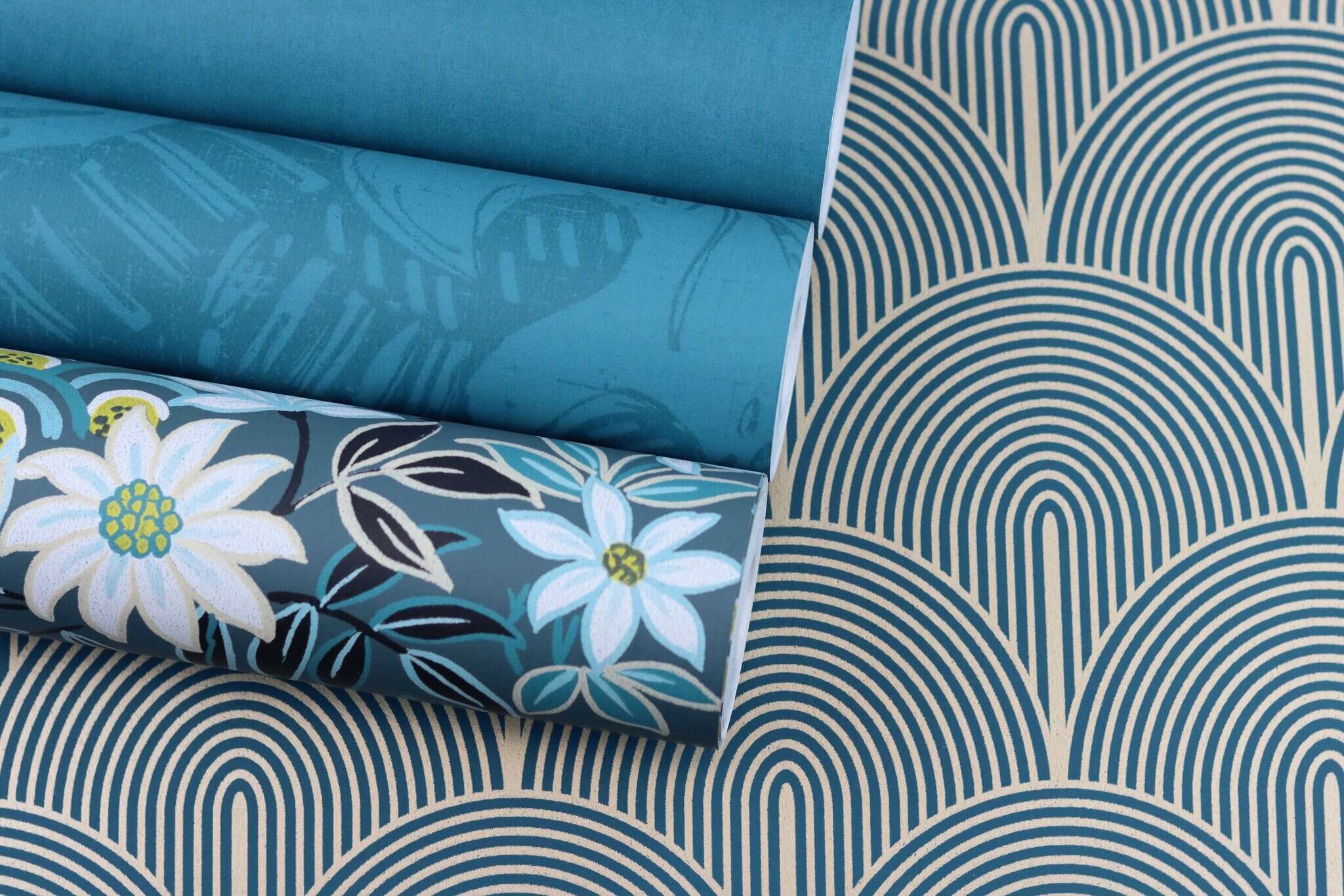 10-553079 Detailaufnahmen 8 Leaves non-woven wallpaper in petrol 553079