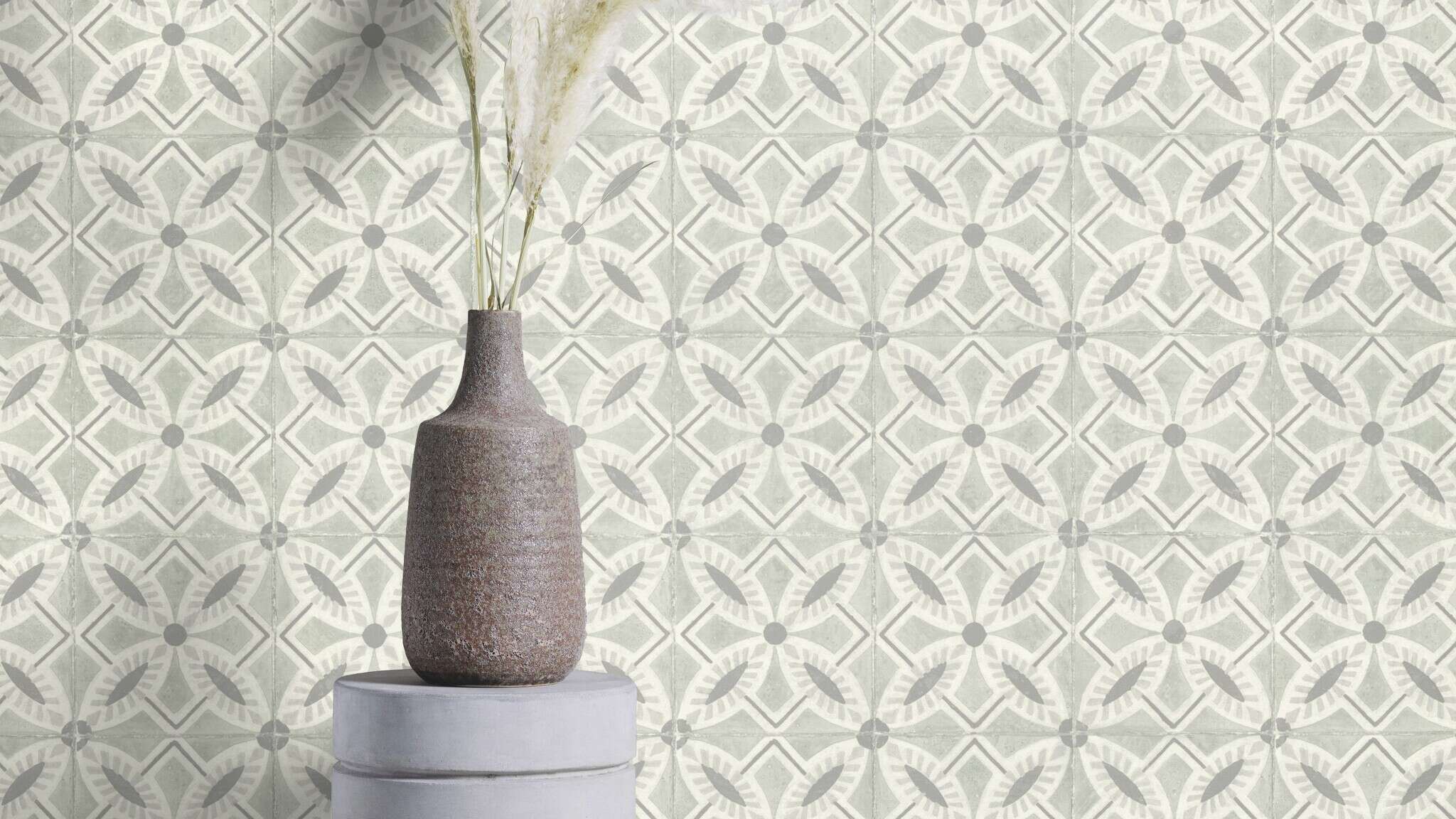 10-410242 Raumsituationen 1 Tile non-woven wallpaper in gray-grey-green Beachhouse 410242