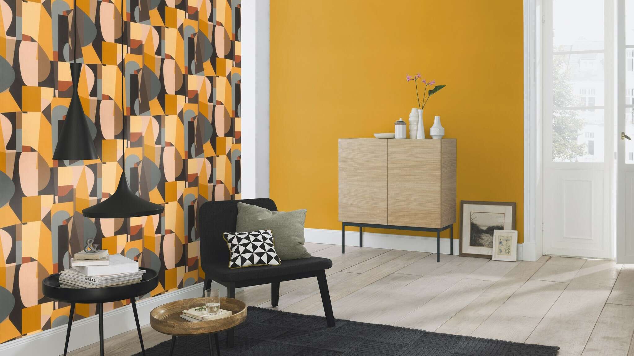 10-687552 Raumsituationen 1 Room with Single-colour wallpaper with a textile texture