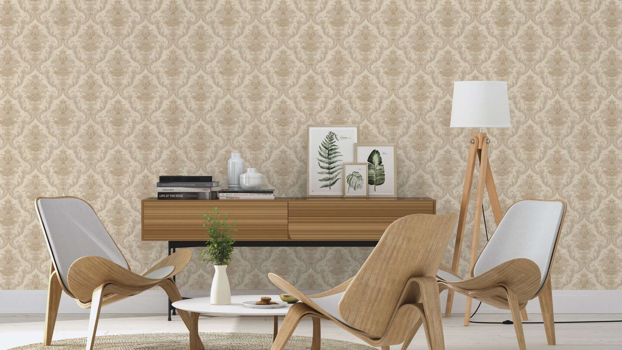 10-941265 Raumsituationen 2 Ornamente Vliestapete in Beige-türkis Golden Hour 941265