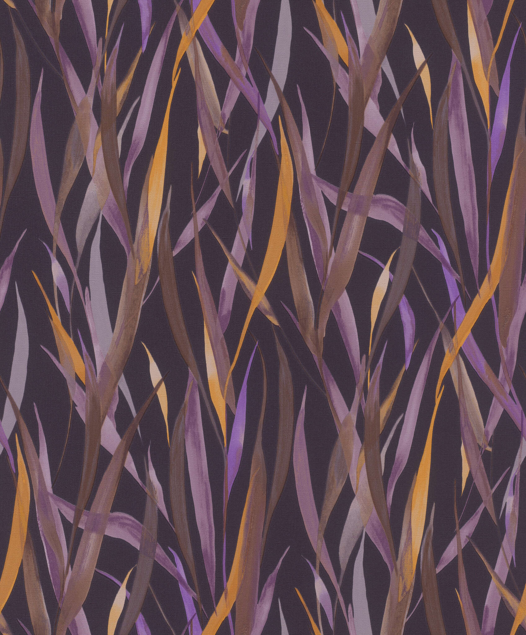 10-330243 Artikelscan 1 Motifs d'herbes brun-violet sur fond sombre avec des accents jaune doré : intense, élégant et expressif.