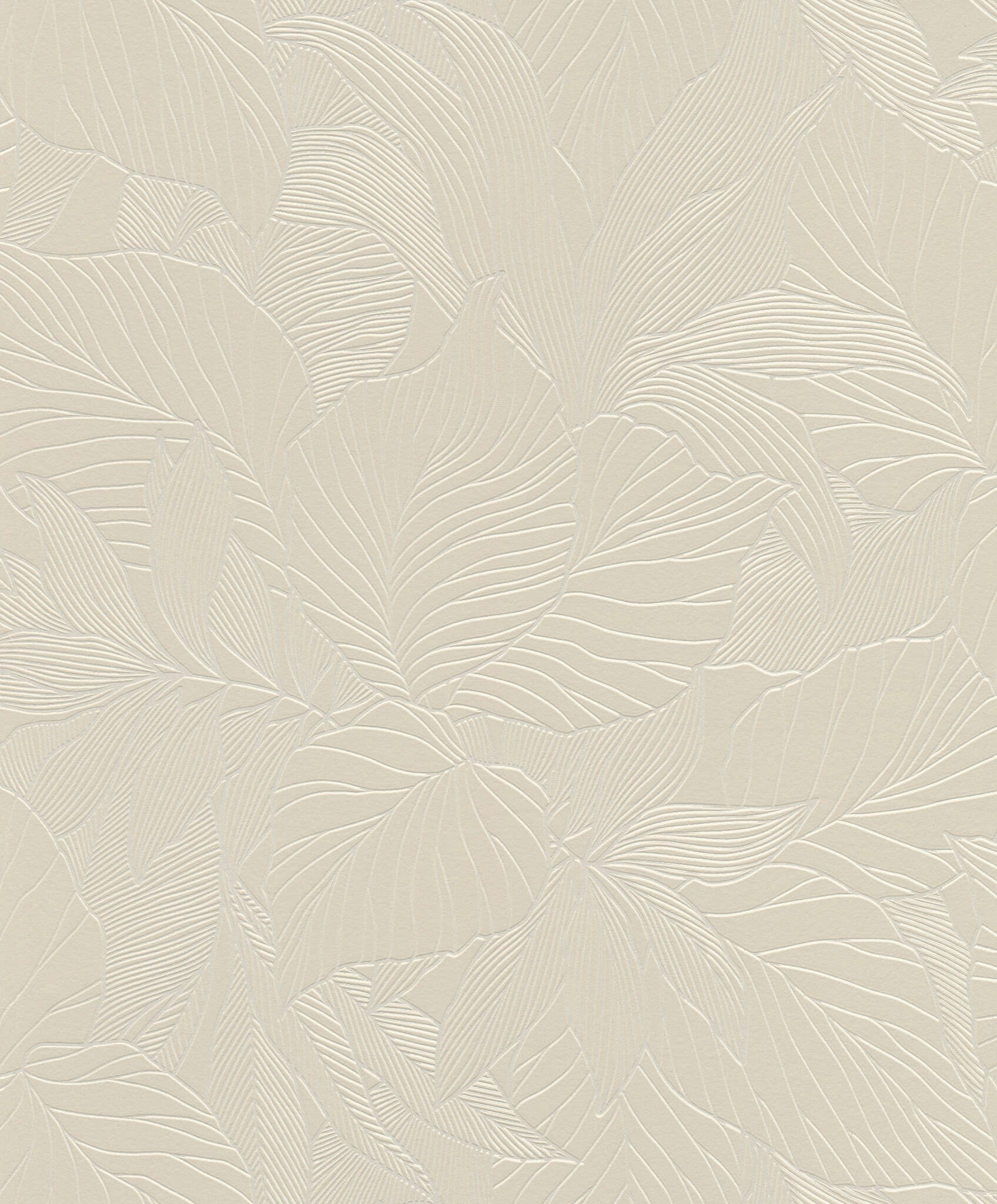10-314908 Artikelscan 1 Tone-on-tone non-woven wallpaper with a subtle leaf relief in a warm cream colour – elegant and calm.