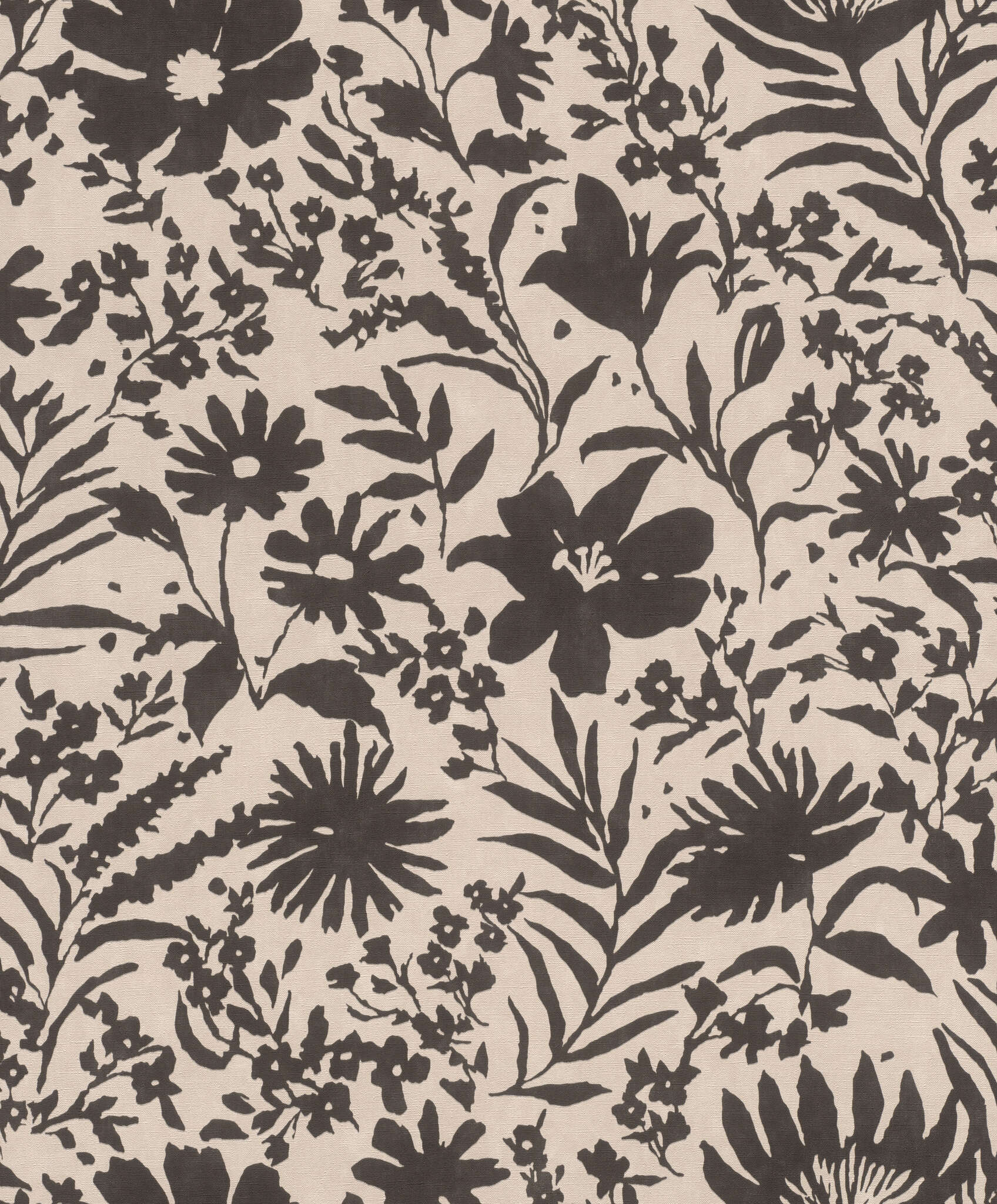 10-330434 Artikelscan 1 Floral non-woven wallpaper with black print on a beige background – graphic, contrasting and modern.