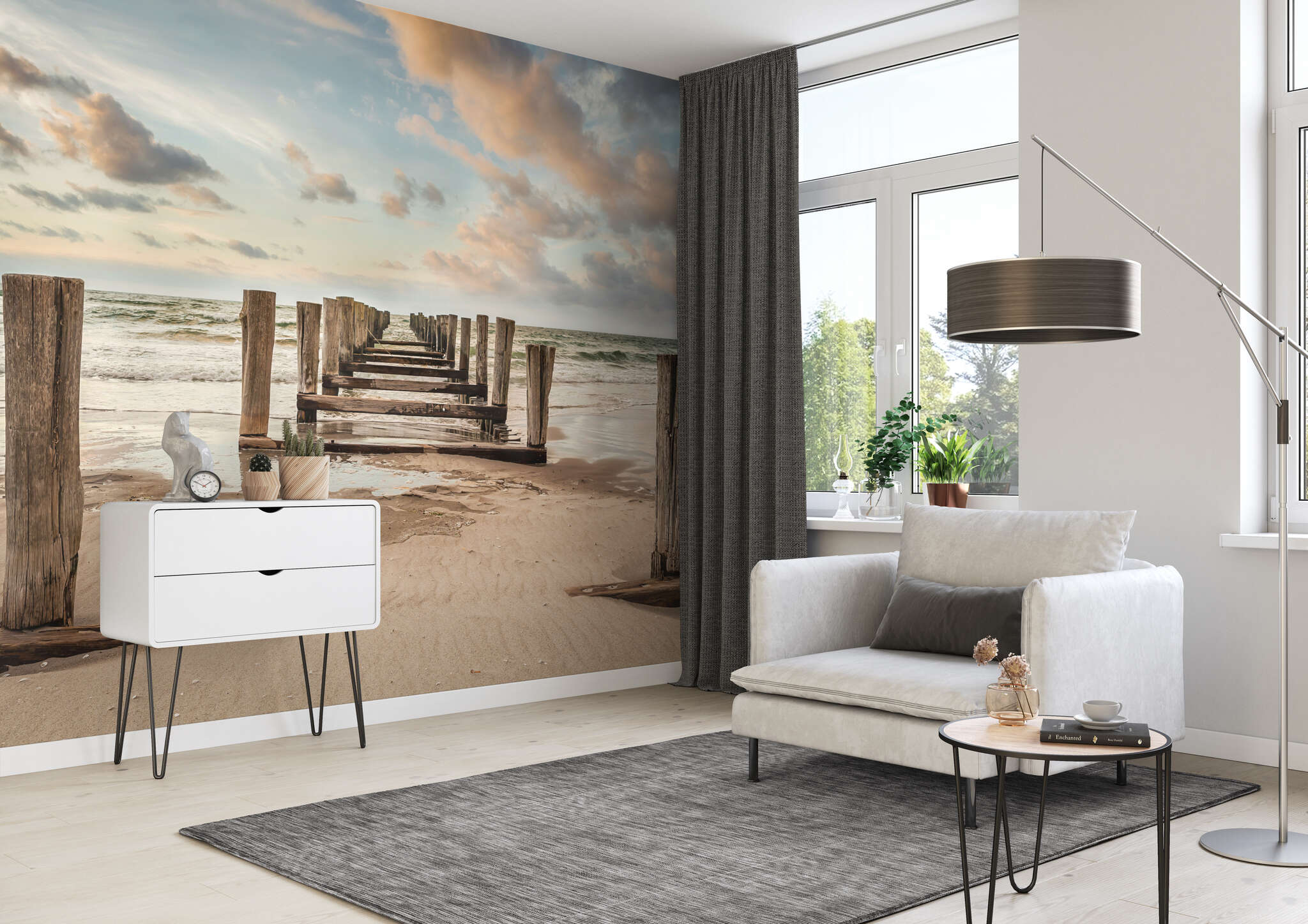 Wohnzimmer mit 363395 - Fototapete - Buhne vom Strand in die lebendige Ostsee magicwalls Papier peint 363395