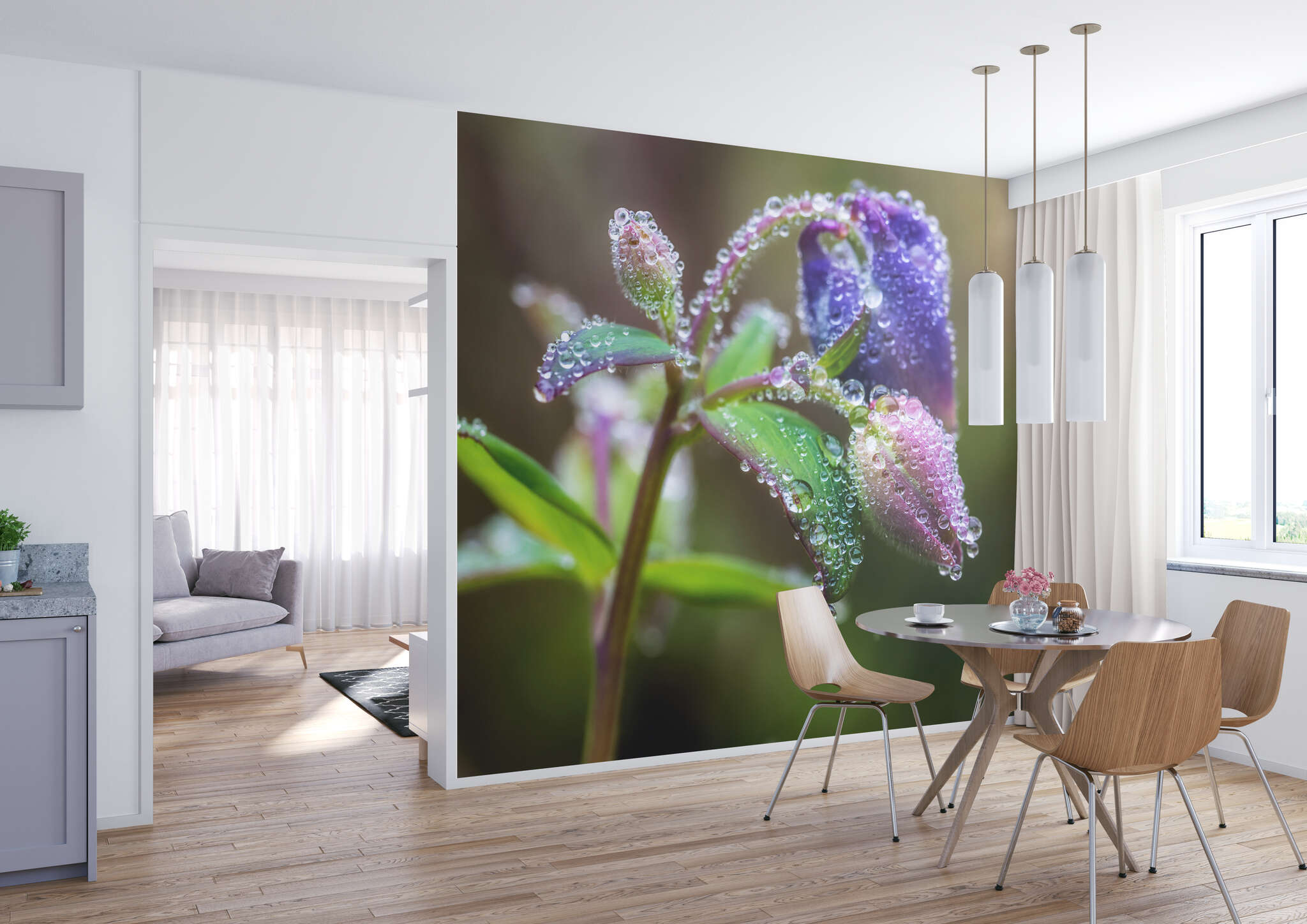 Esszimmer mit 363319 - Fototapete - Voller Fokus auf den Morgentau der schillernden Blüte magicwalls photo wallpaper flower in dew 363319