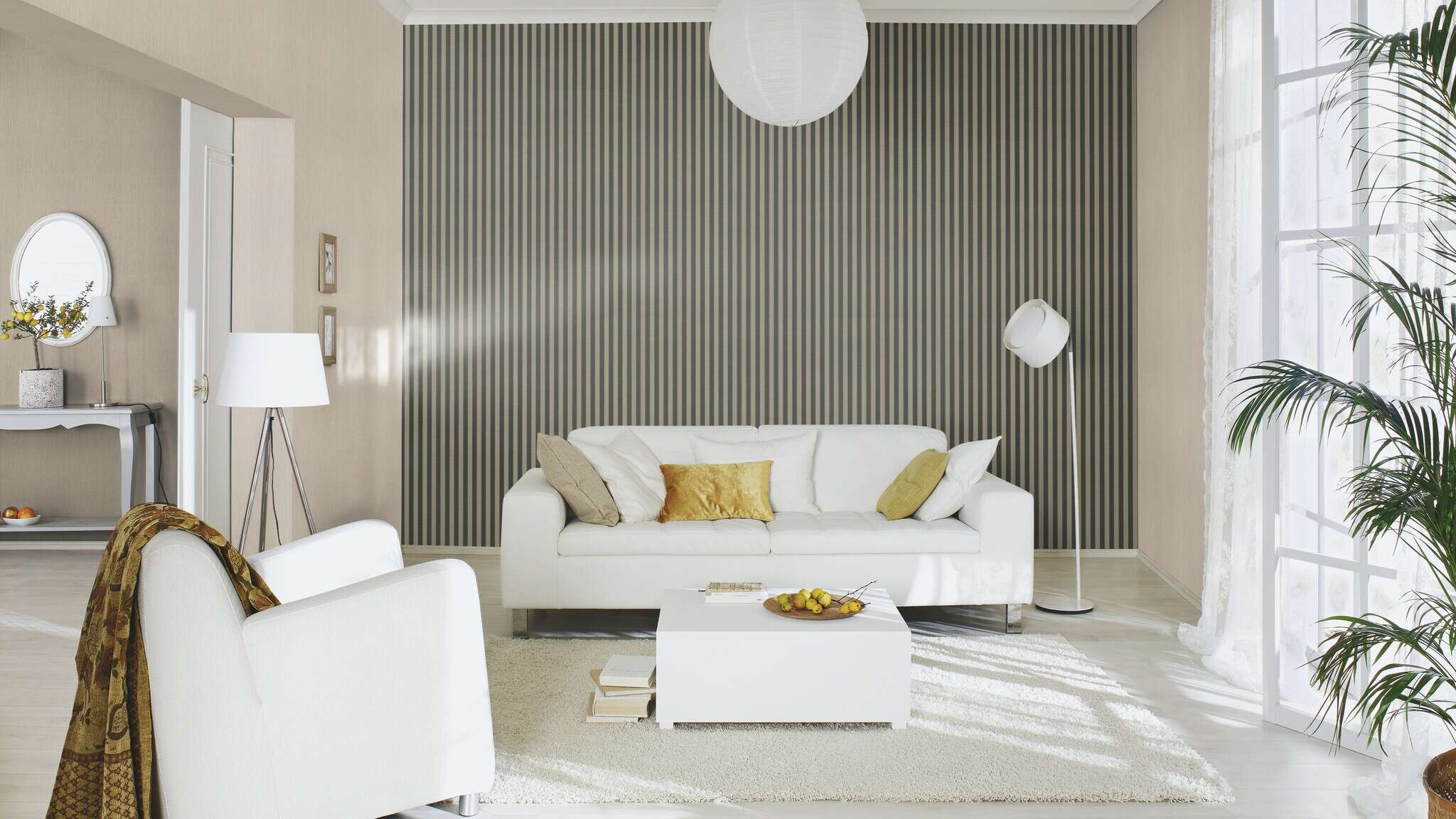10-570335 Raumsituationen 3 Room with Striped wallpaper with a fabric-like texture