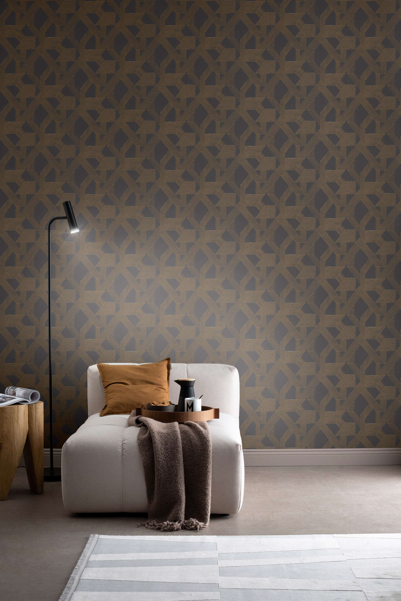 10-600445 Raumbilder 1 Room with Geometric wallpaper with lines and diamonds