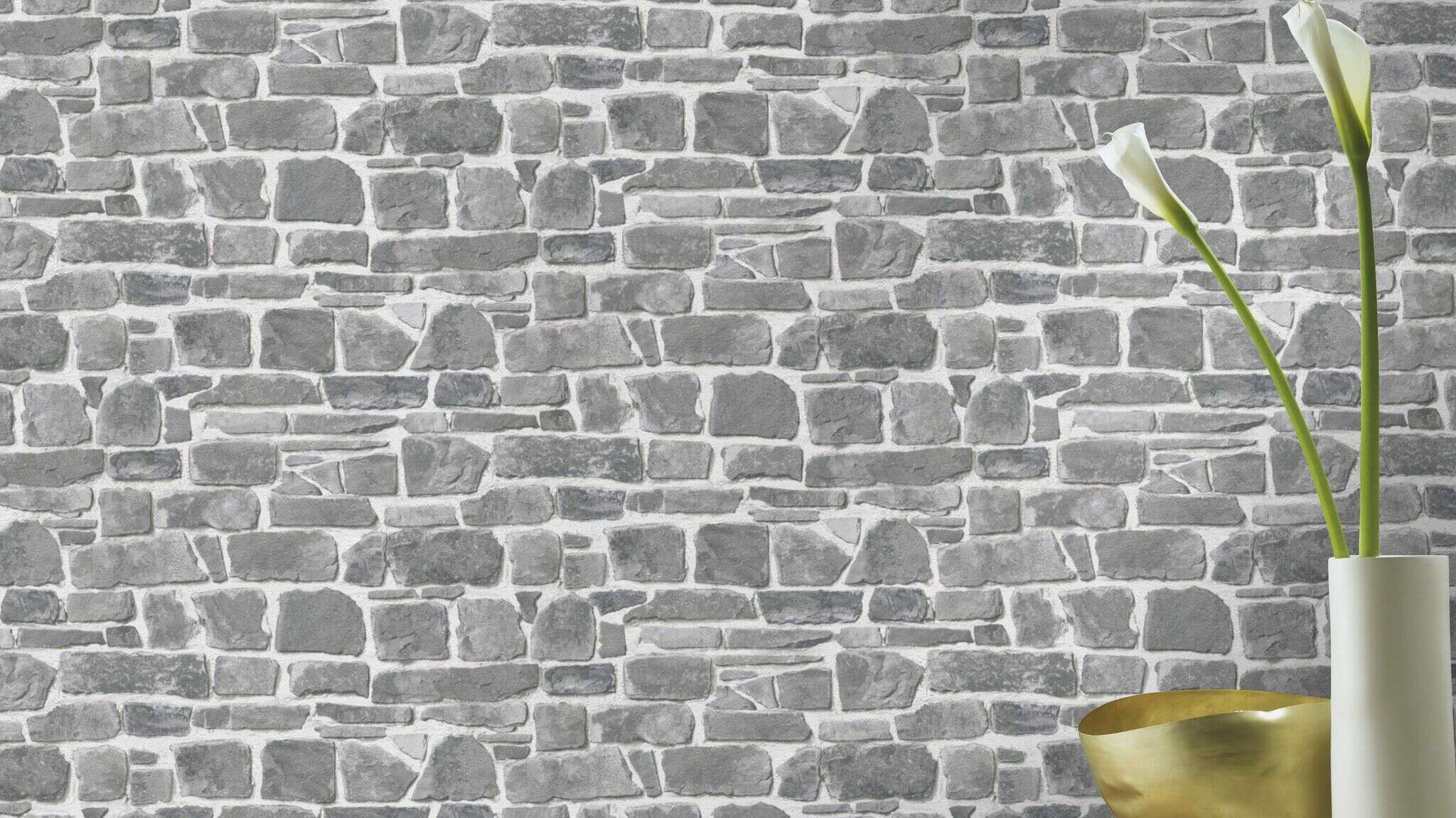 10-265620 Raumsituationen 2 Room with Grey wallpaper with a textured stone pattern for rustic walls