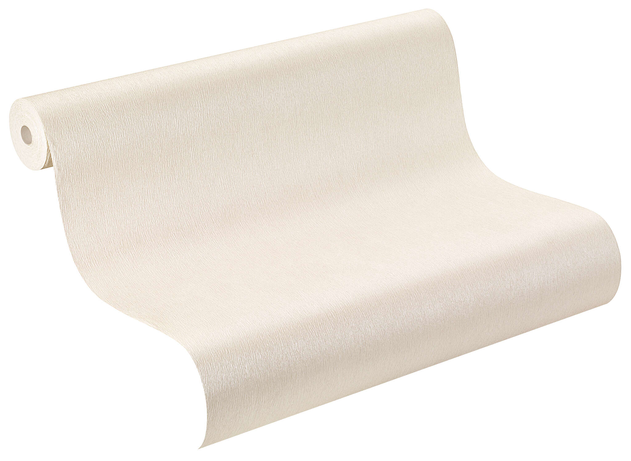 10-423204 Rolle abgerollt 1 Rouleau de déroulé avec Papier peint intissé uni beige clair avec une surface légèrement texturée.
