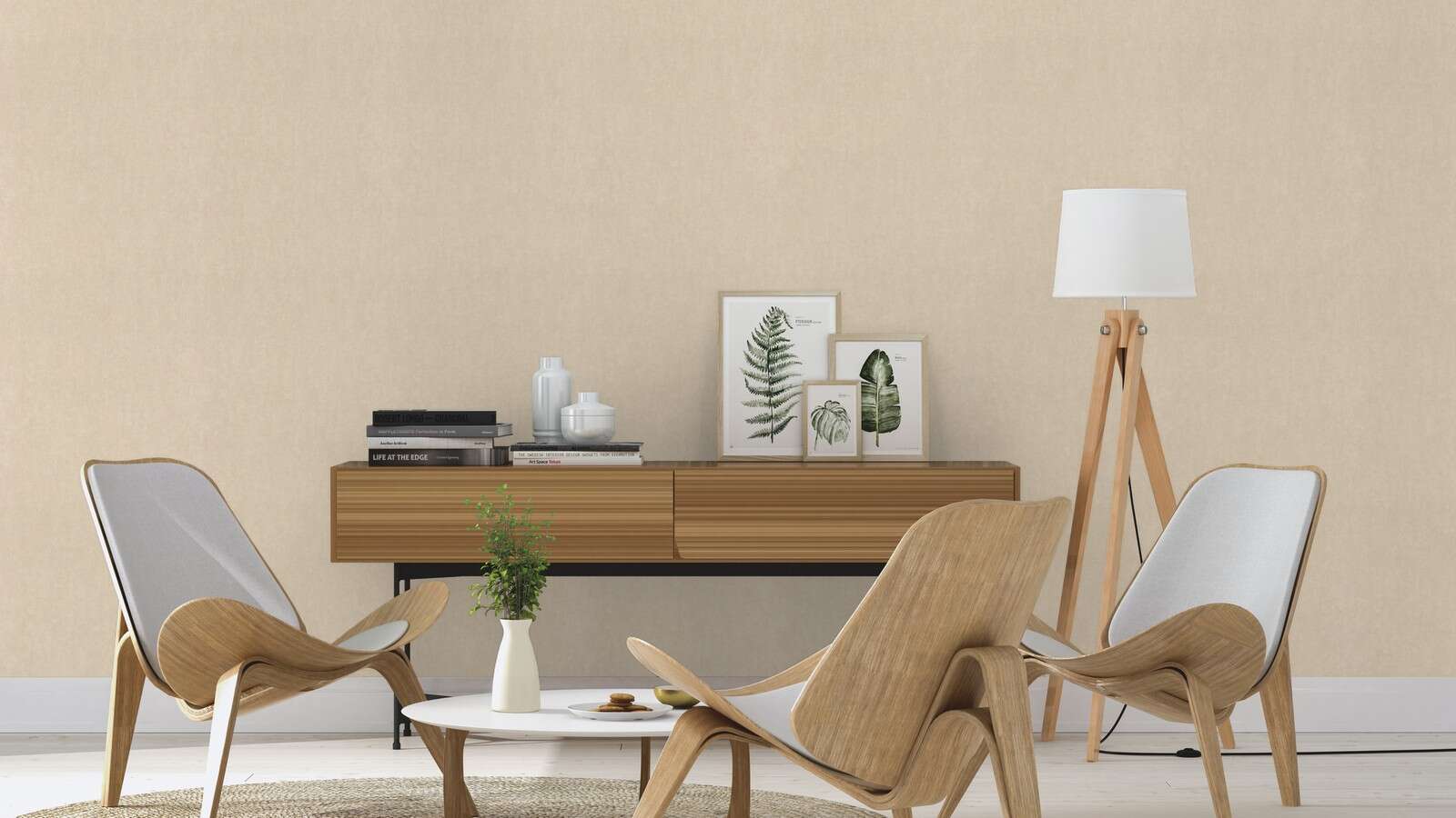 10-402339 Raumsituationen 3 Room with Plain beige wallpaper with a fine texture for timeless interior design