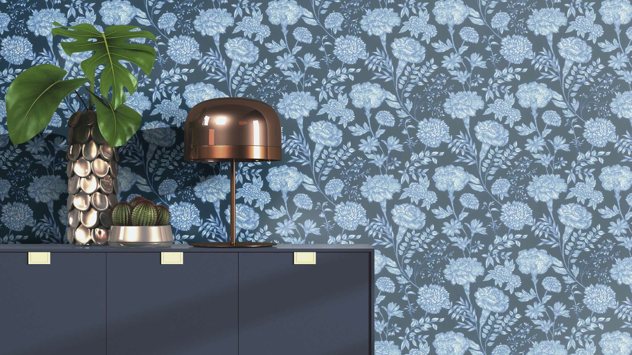 10-865004 Raumsituationen 1 Room with Botanical wallpaper with sketched flowers and plants