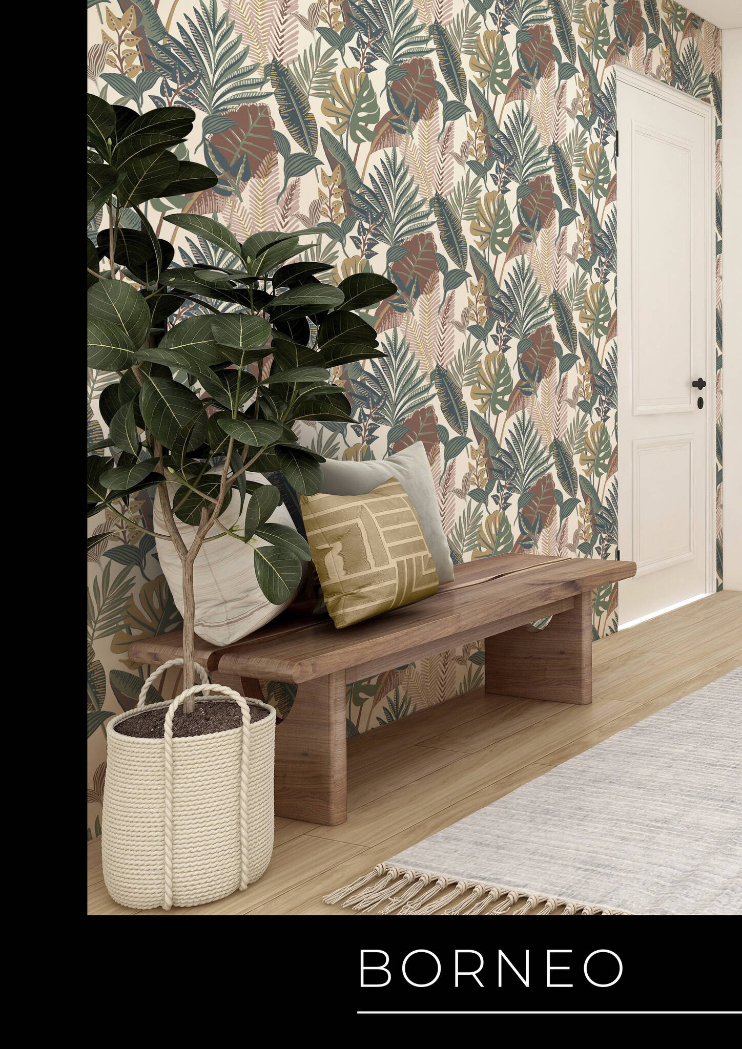 10-791624 Raumsituationen 5 Room with Colourful plant world in muted colours on a cream-white background
