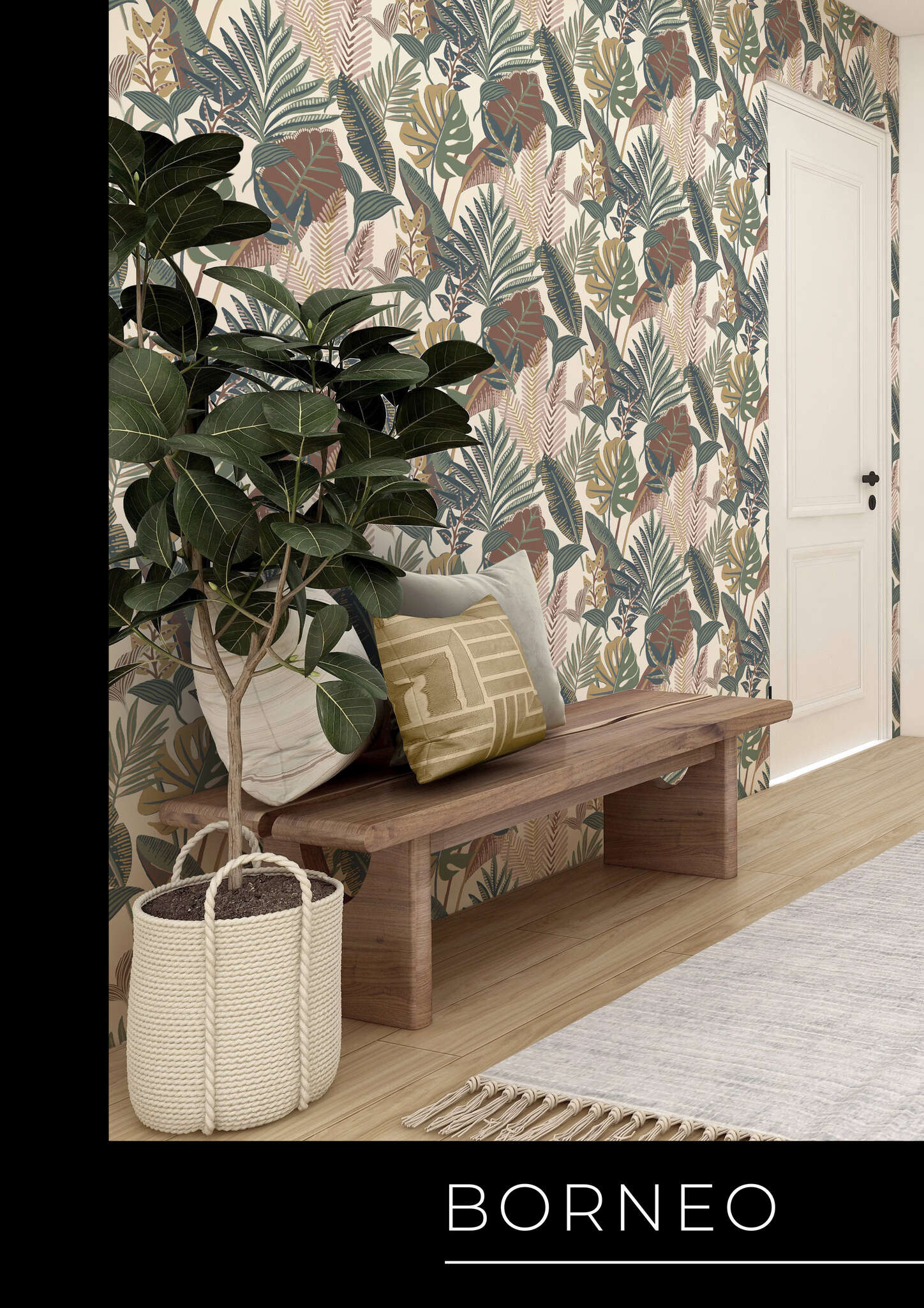 10-791624 Raumsituationen 5 Room with Colourful plant world in muted colours on a cream-white background