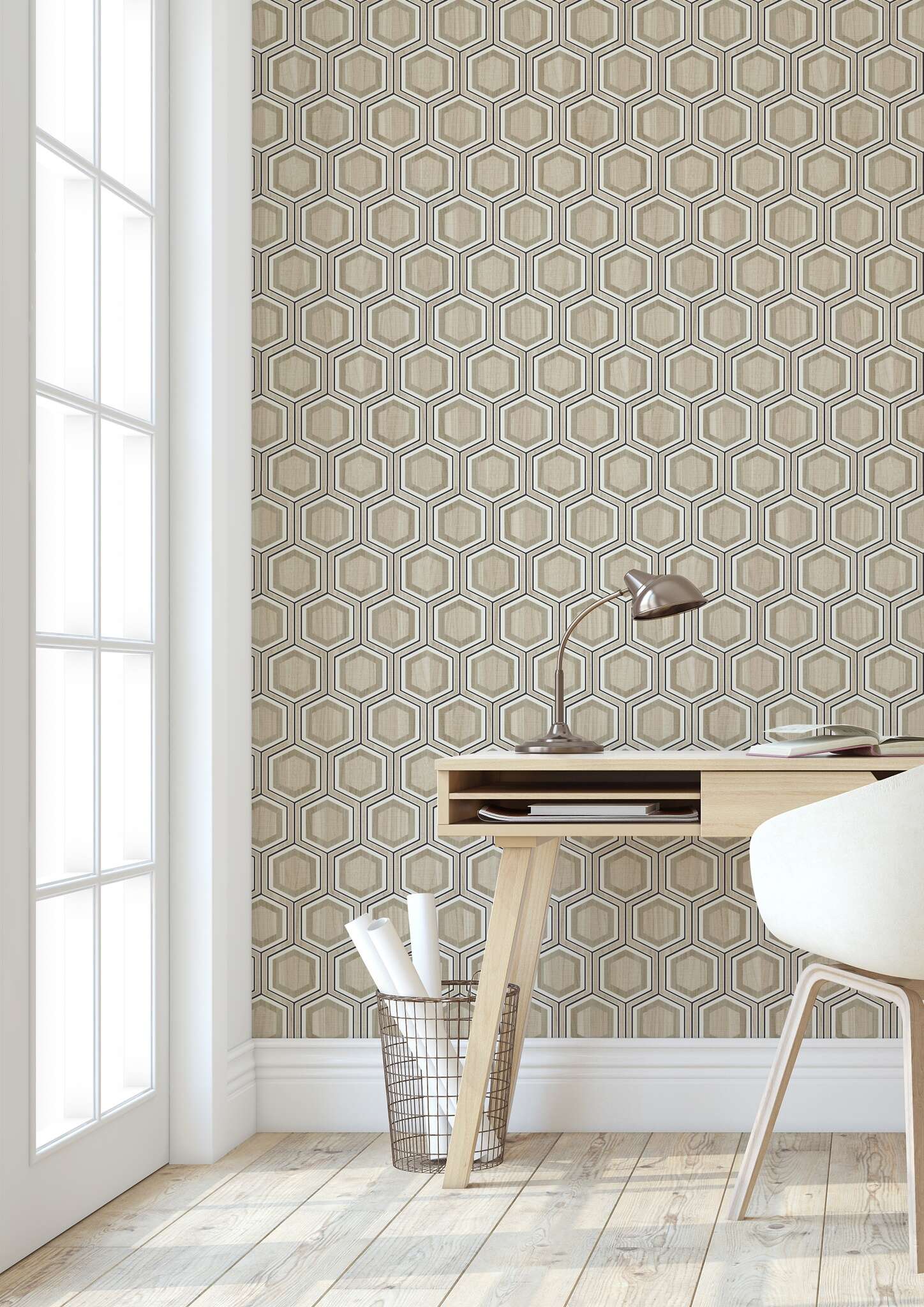 10-791143 Raumbilder 1 Raum mit Tapete im Retro-Design mit geometrischen Sechsecken