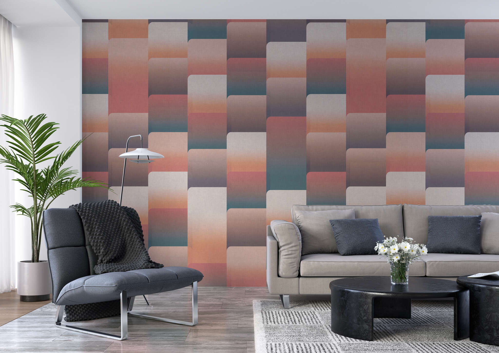 Wohnzimmer mit 363913 - Wandbild - Elegante Formsprache in zurückhaltenden Tönen von Rot magicwalls Papier peint 363913