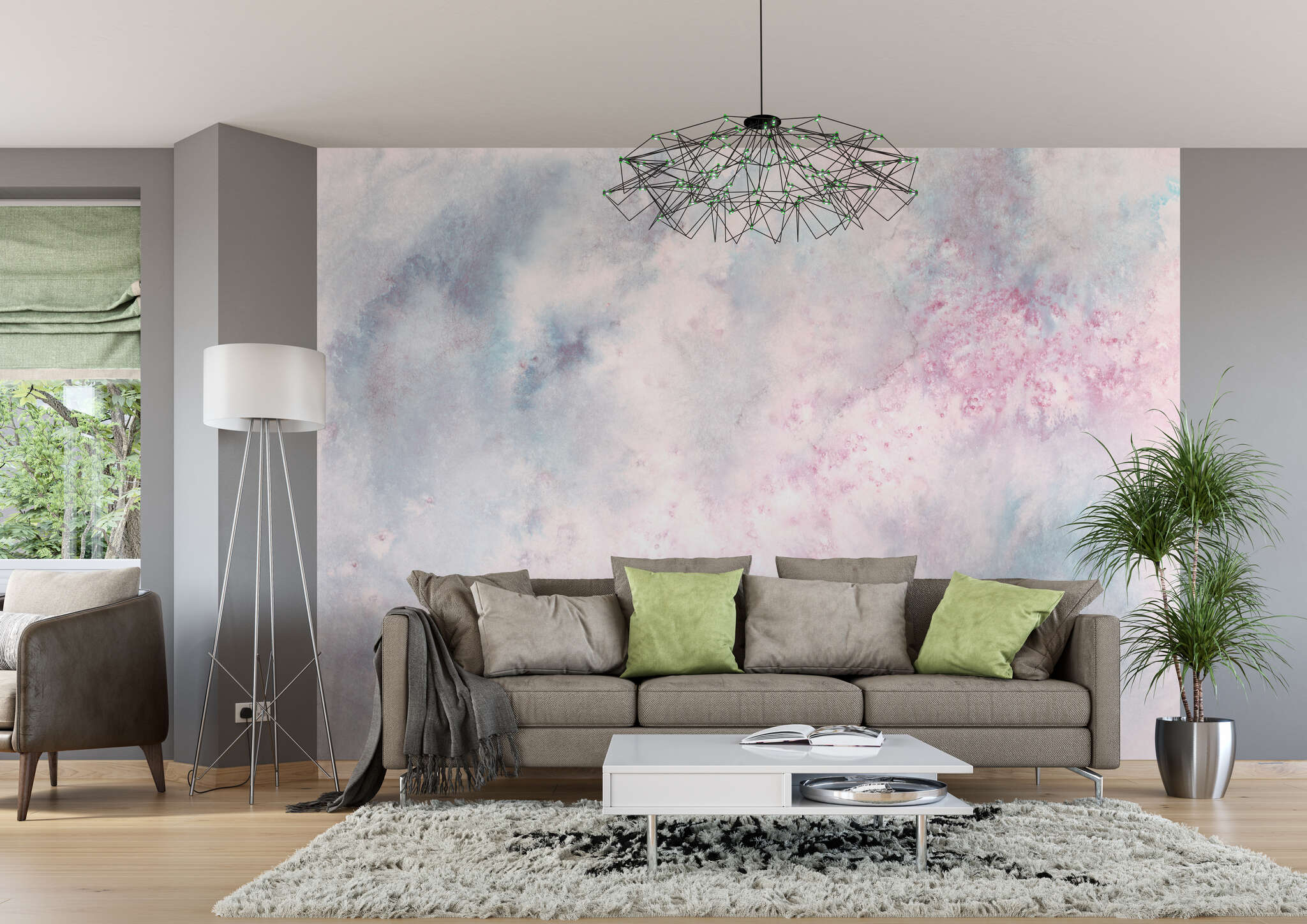 Wohnzimmer mit 362930 - Wandbild - Wolkiges Aquarell in weiß, blau und rosé magicwalls Fototapete 362930