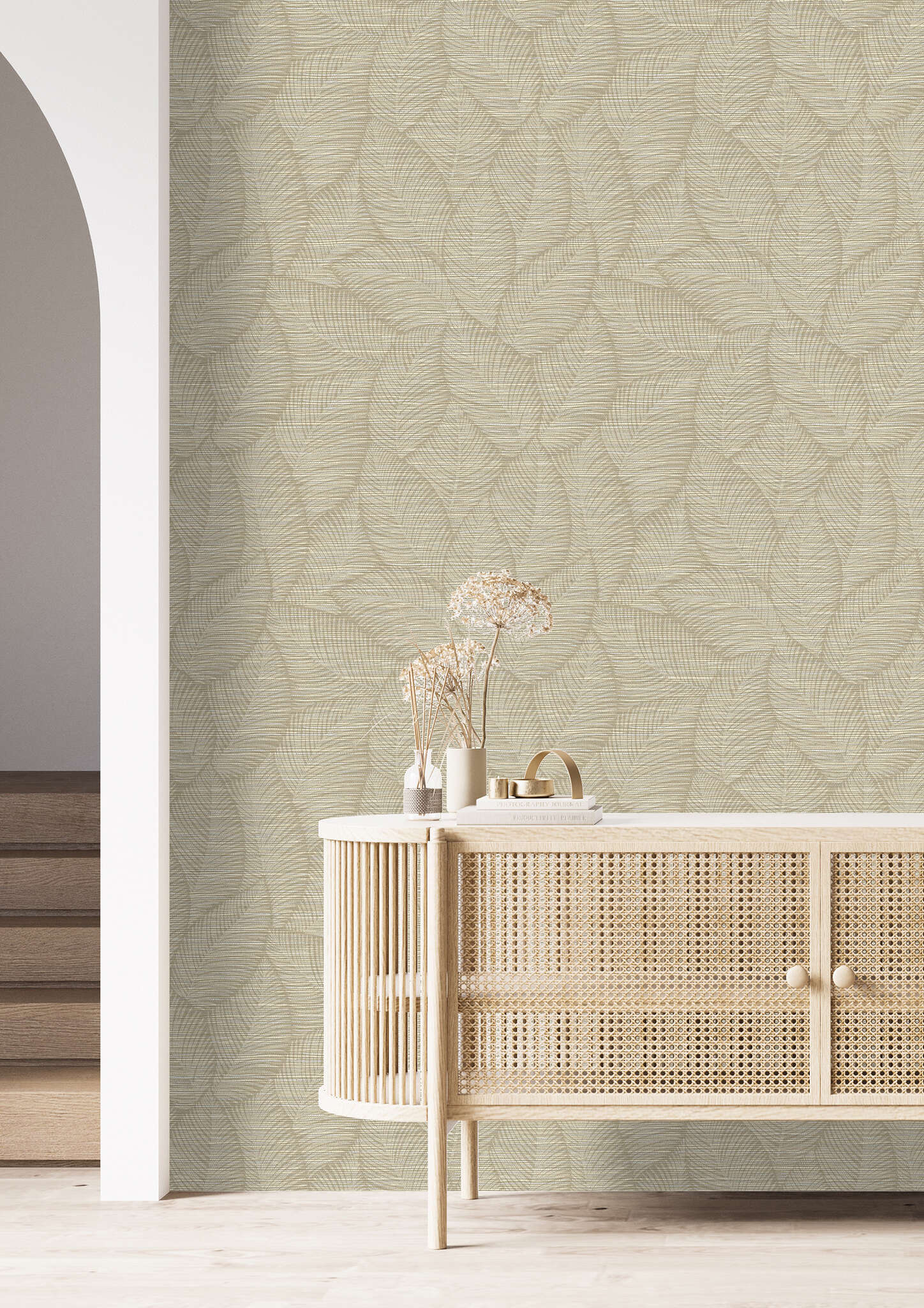 10-866834 Raumbilder 1 Room with Coarse fabric pattern in beige with foliage in light brown
