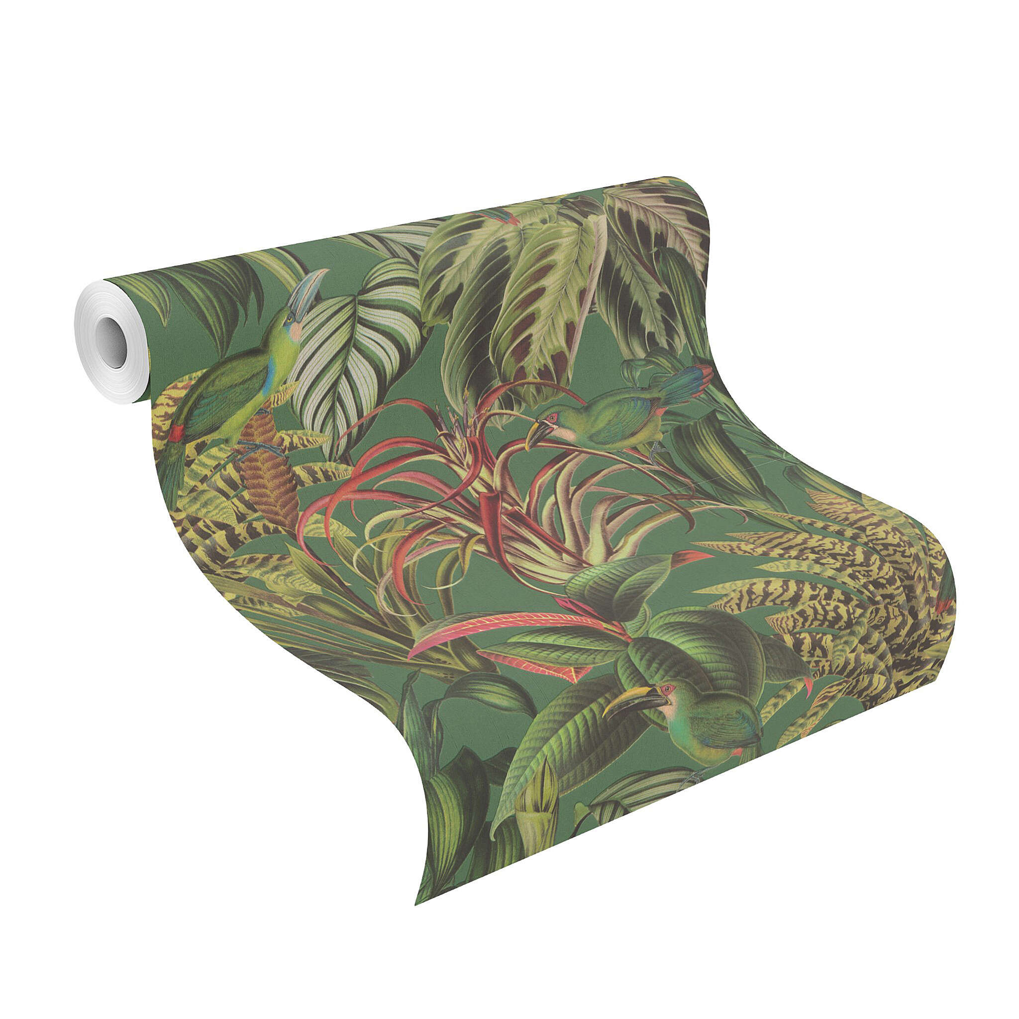 10-814644 Rolle abgerollt 1 Non-woven wallpaper in green-grey green Selection vinyl/non-woven 814644