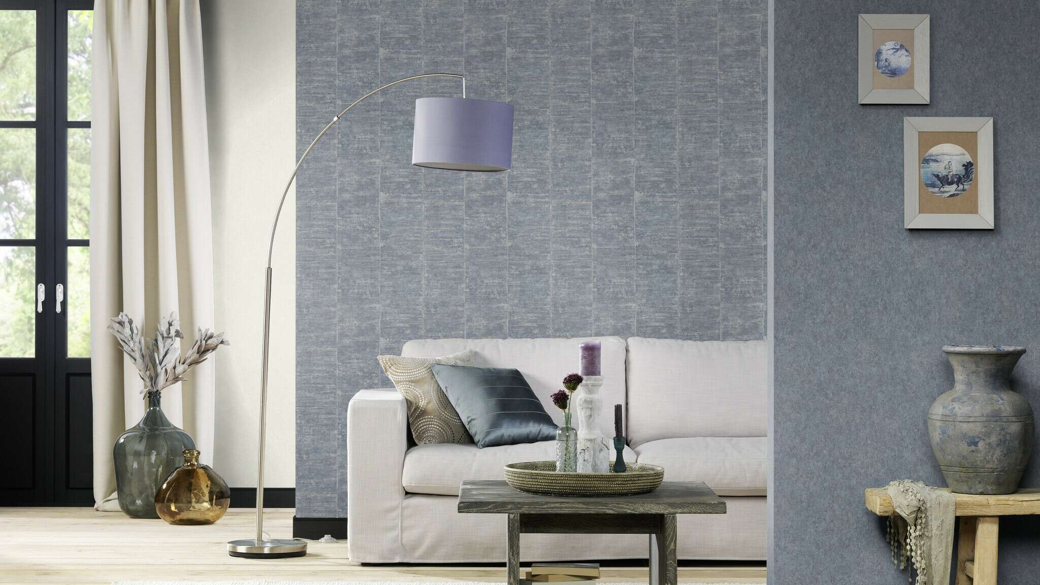 10-617146 Raumsituationen 6 Room with Single-colour wallpaper with a rough plaster look