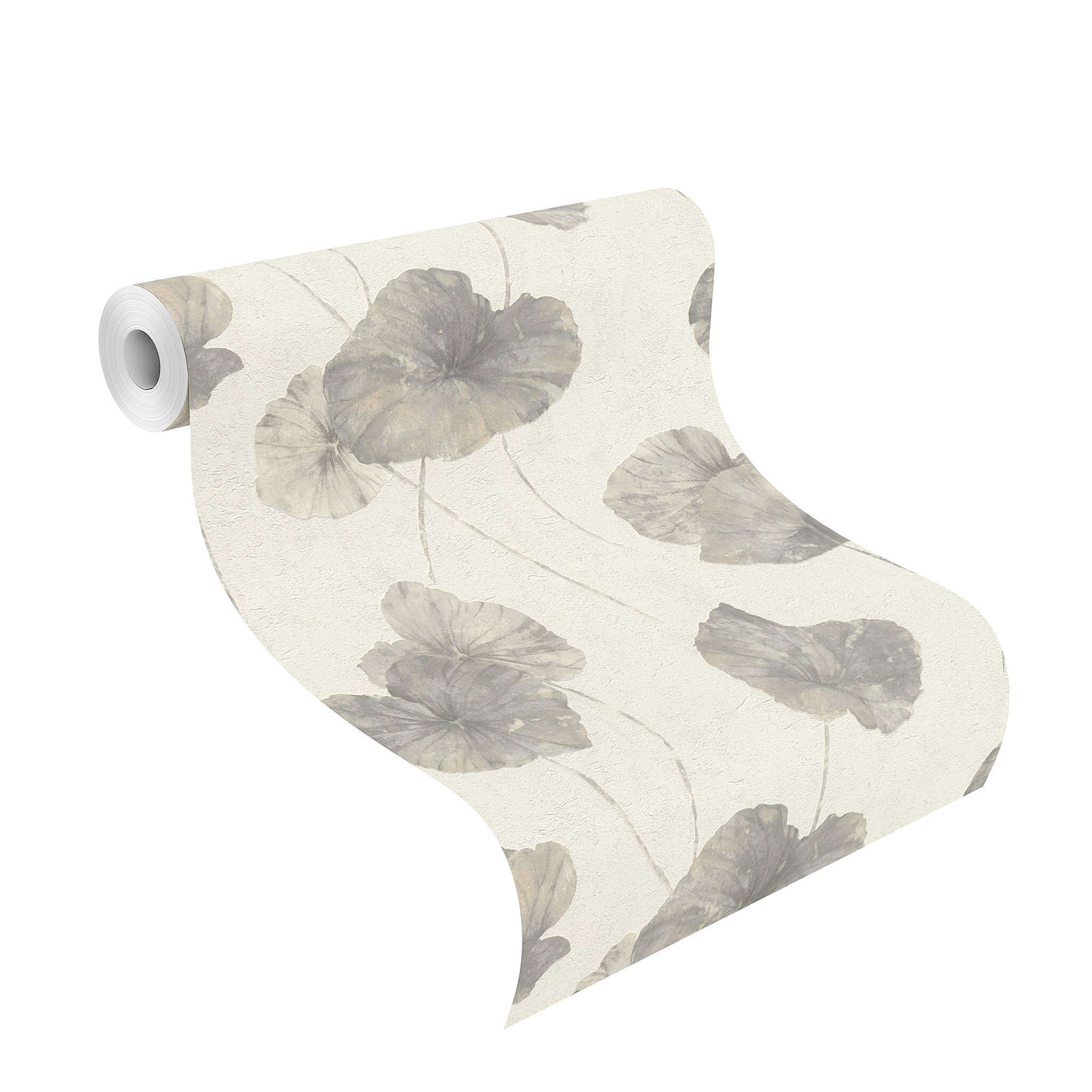 10-458213 Rolle abgerollt 1 Water lily non-woven wallpaper in gray-stone gray misty rose Selection 458213